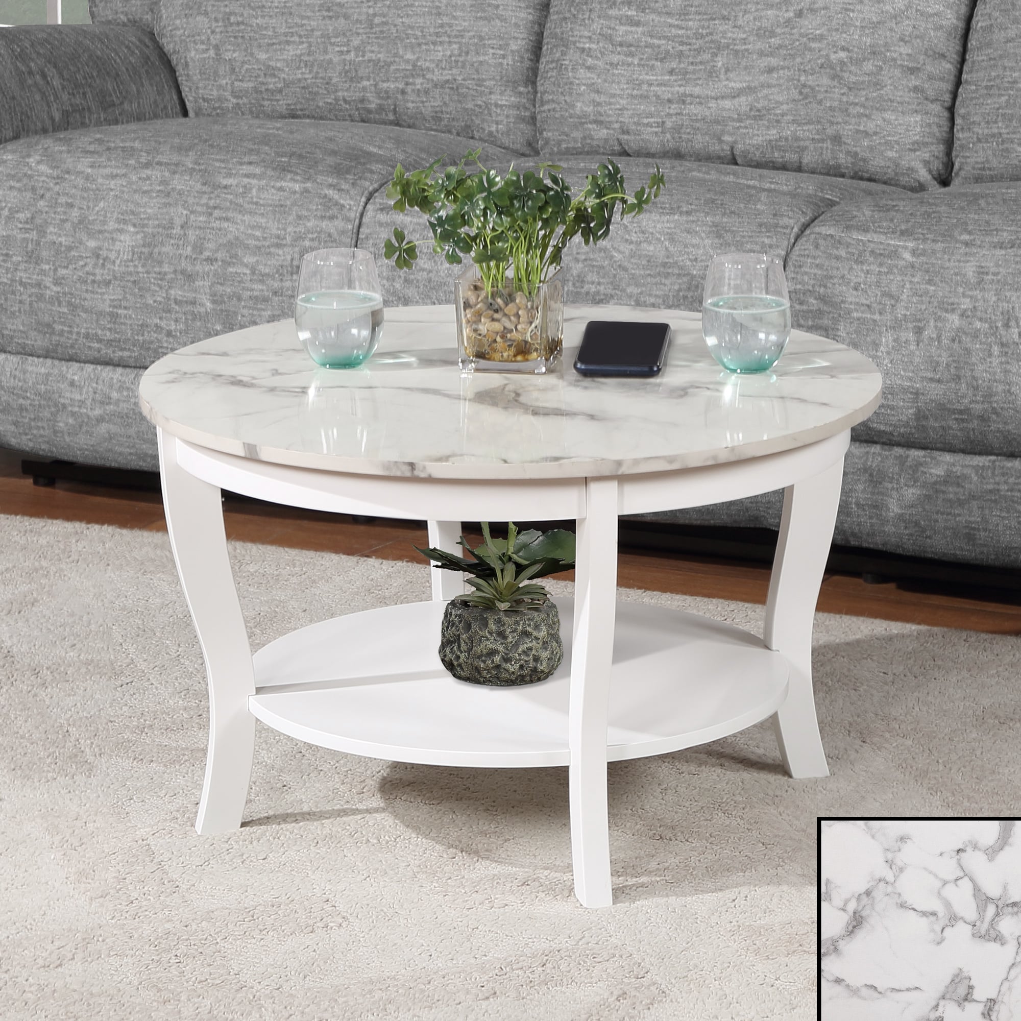 Convenience Concepts R6-409 American Heritage White Faux Marble MDF Casual Coffee Table