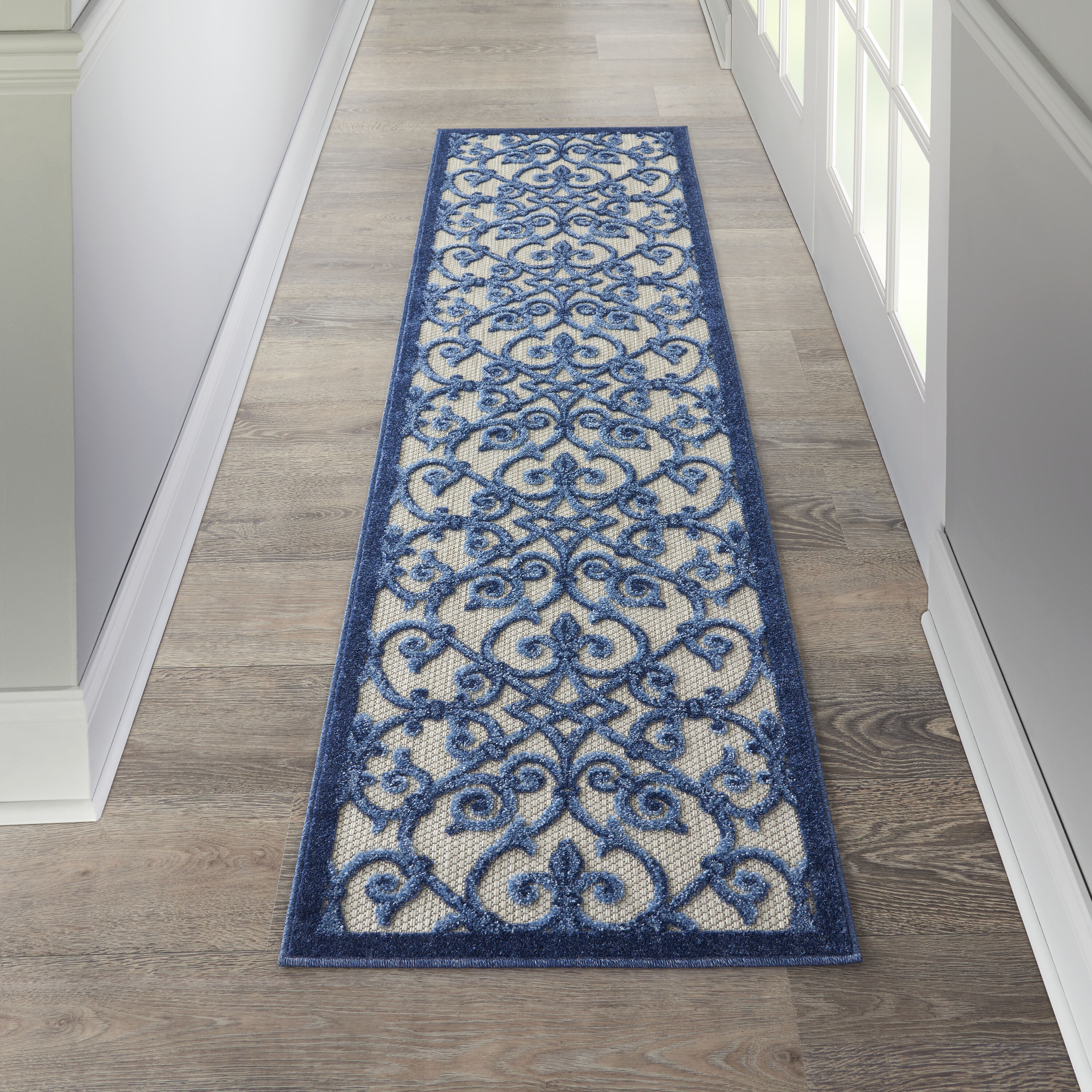 Nourison 99446738837 Aloha 2 x 8 (ft) Loomed Polypropylene Grey/blue Irregular Indoor/Outdoor Abstract Runner rug