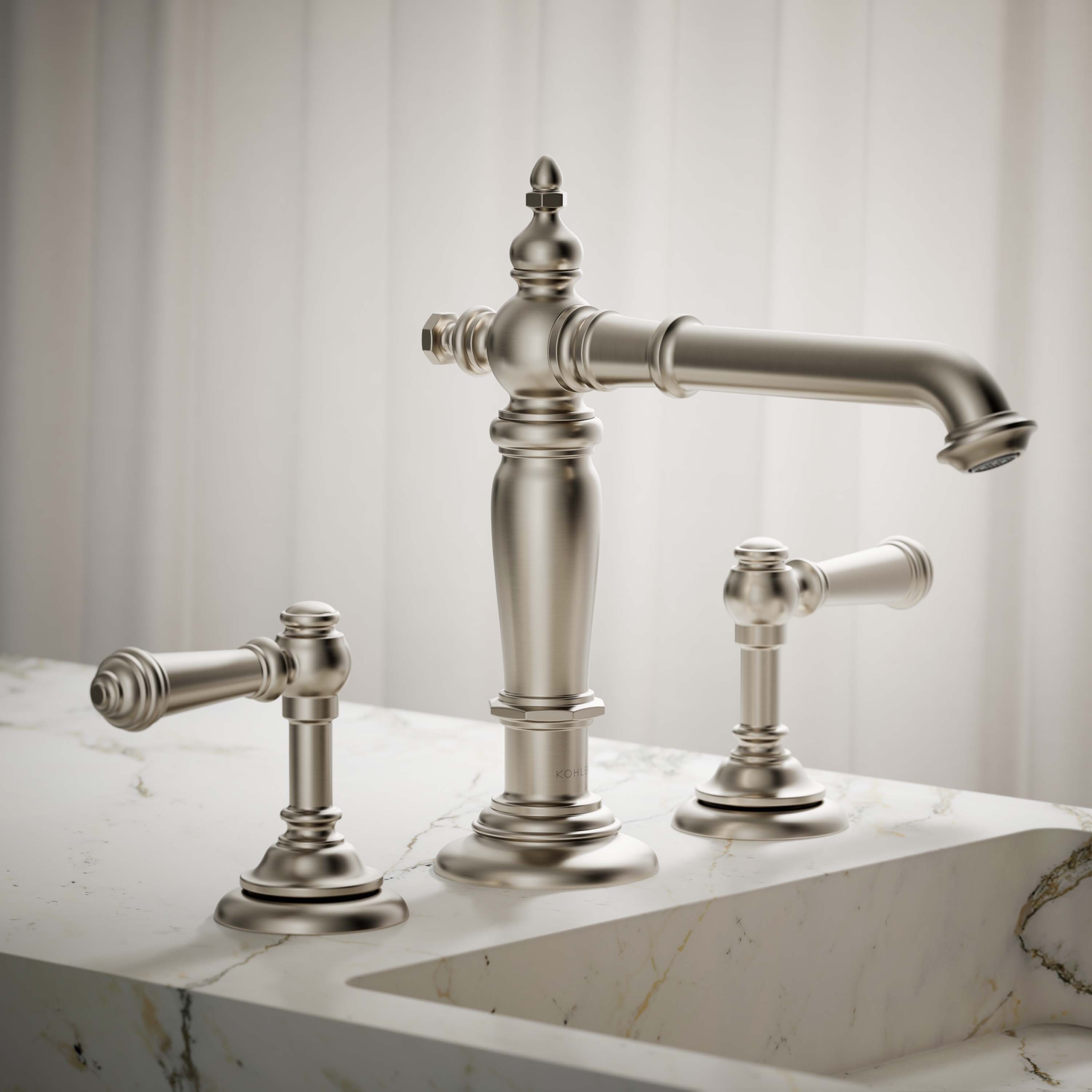 KOHLER 72760-BN Artifacts Vibrant Brushed Nickel Widespread Sold separately WaterSense Low-arc Residential Handle Bathroom Sink Faucet with Drain