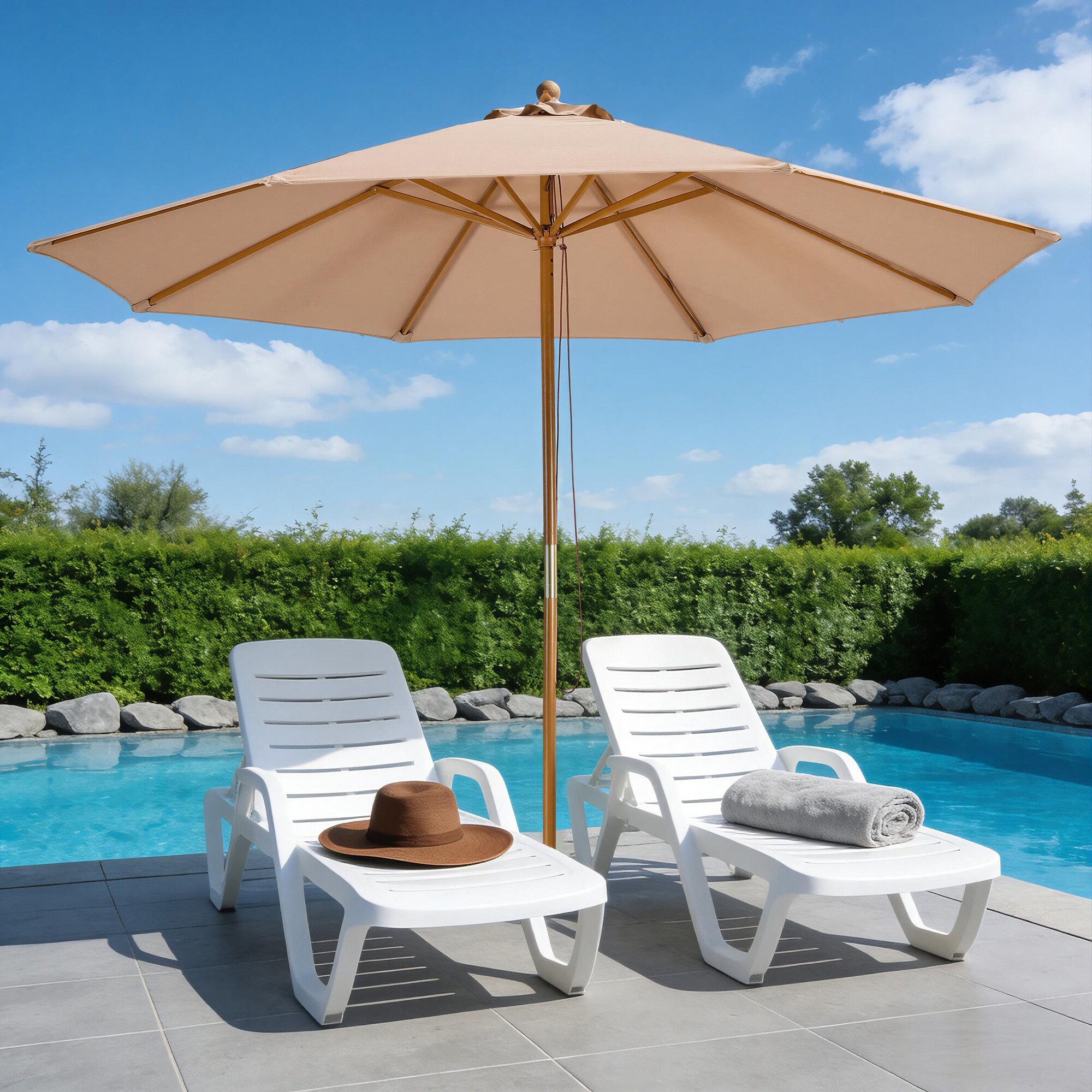 Sun-Ray 9.83-ft Steel Cream No-tilt Market Patio Umbrella in the Patio ...