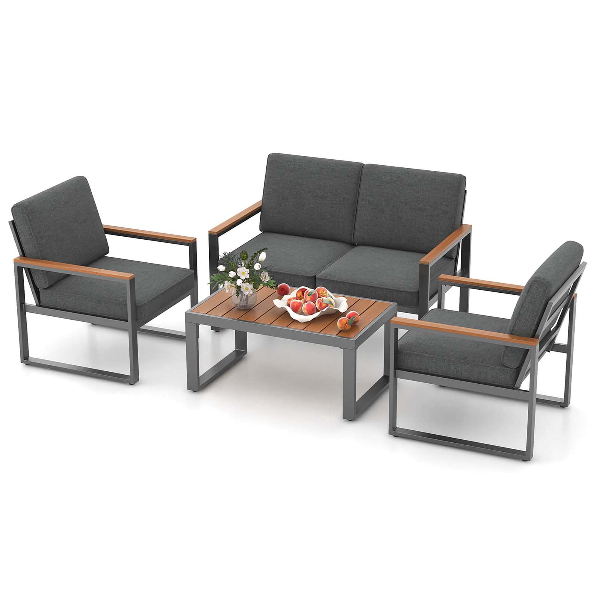 Costway HCST06064 4 -Piece Patio Conversation Set with Gray Cushions