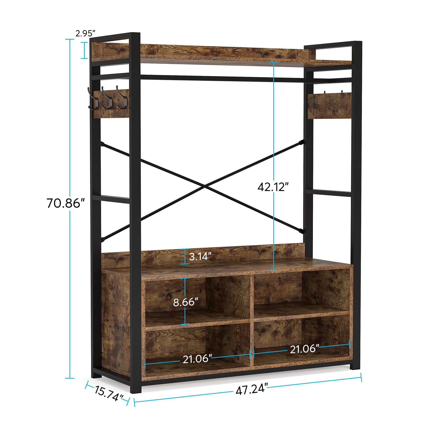 Tribesigns Freestanding Brown Steel Clothing Rack with Shelves, 47.24 ...
