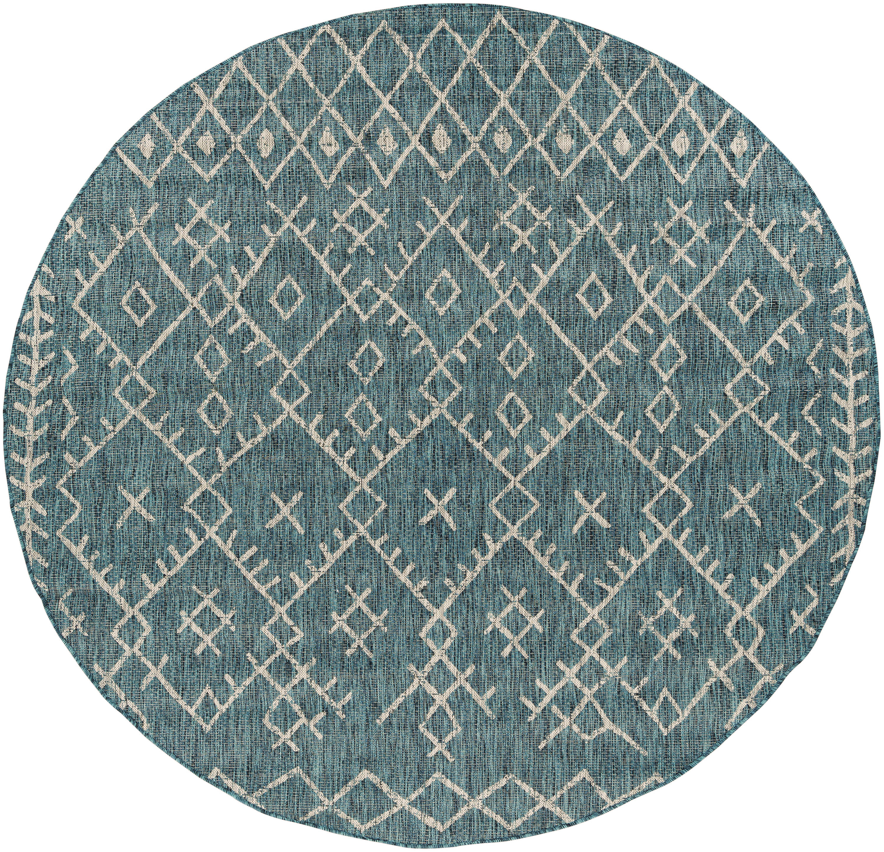 Livabliss EAG2330-710RD Eagean 8 x 8 (ft) Polypropylene Aqua Round Indoor/Outdoor Medallion Global Area rug