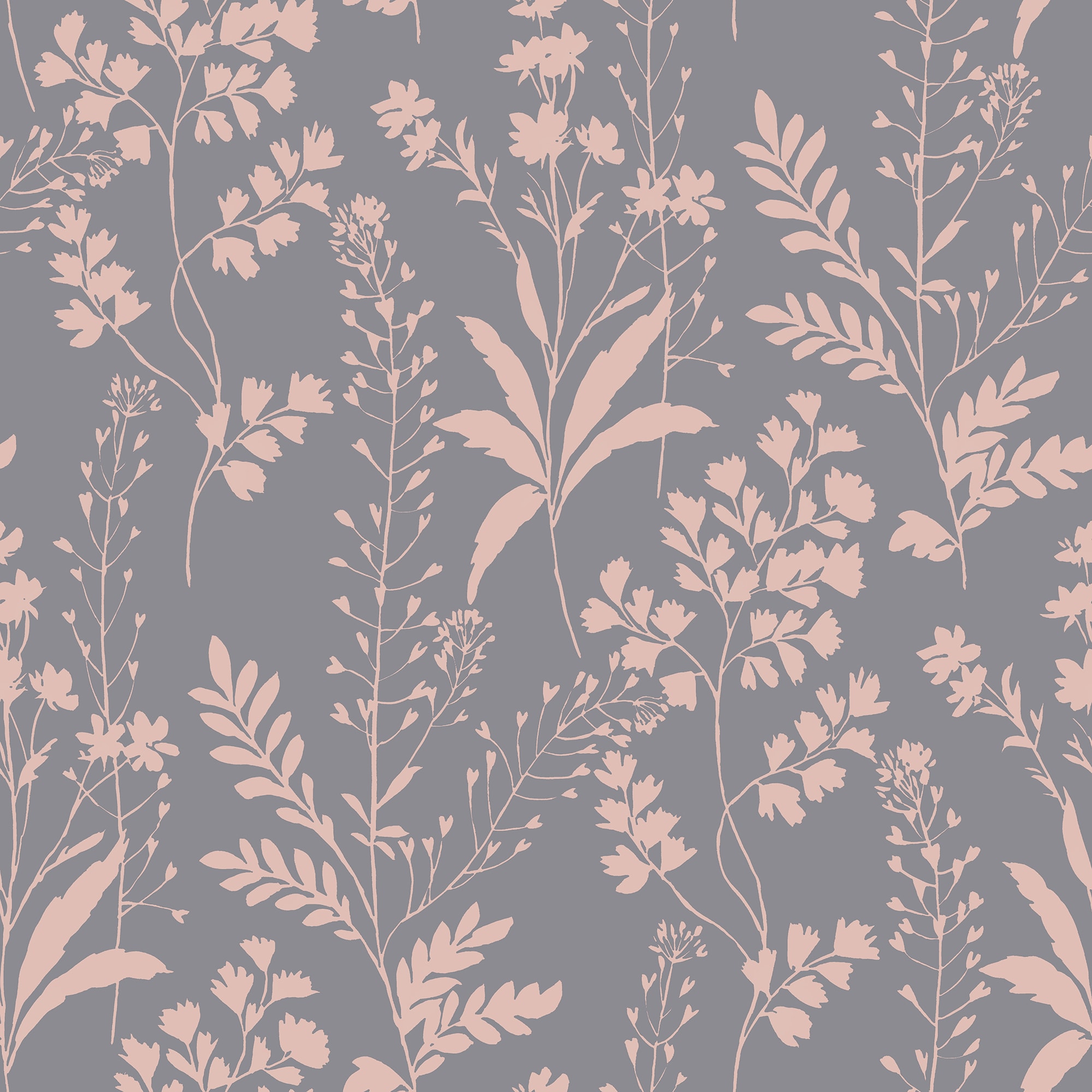 Veer Decor Wildflower Silhouettes Pink on Black Ground Wallpaper