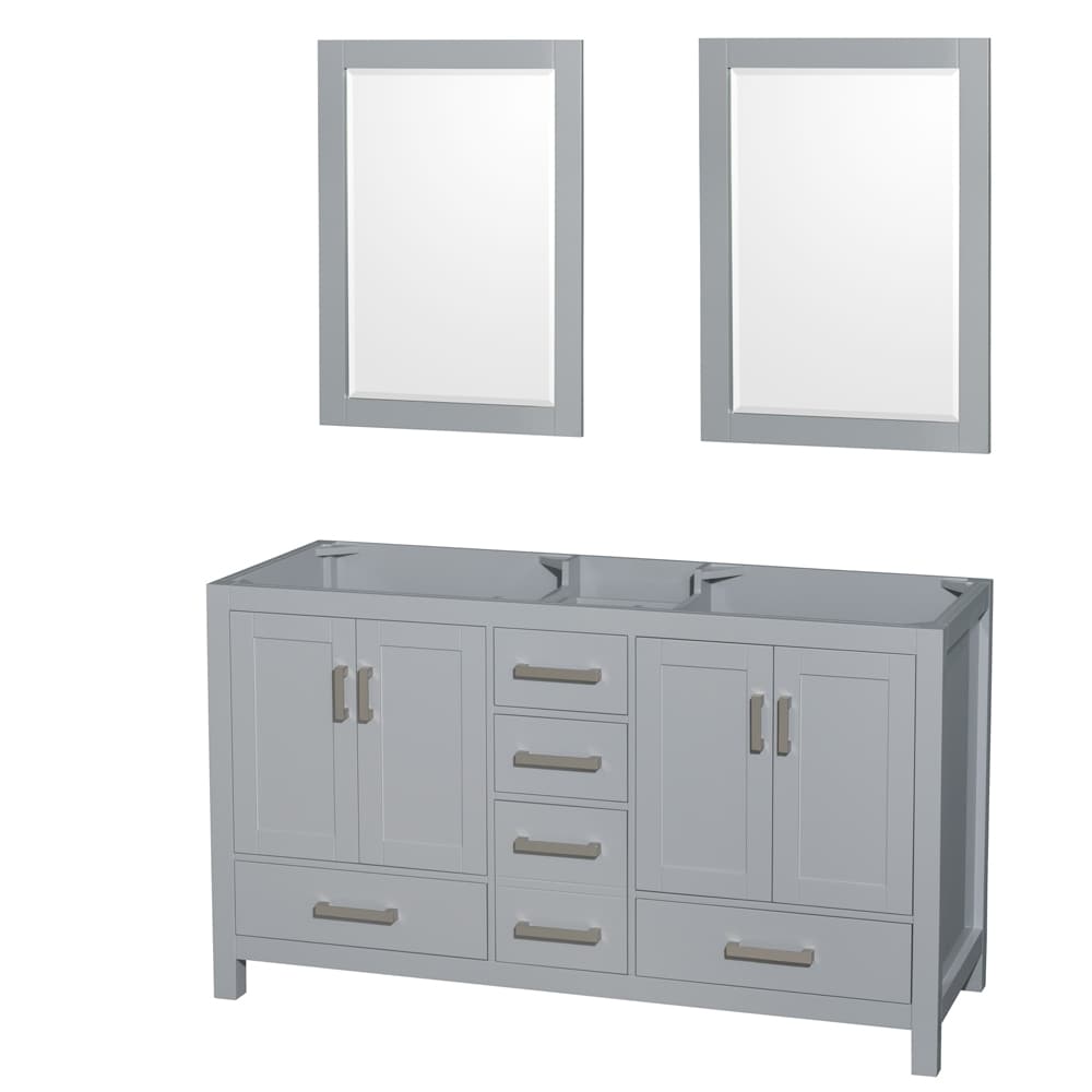Wyndham Collection WCS141460DGYCXSXXM24 Sheffield 60-in Gray with Brushed Chrome Trim Bathroom Vanity Base Cabinet without Top (Mirror Included)