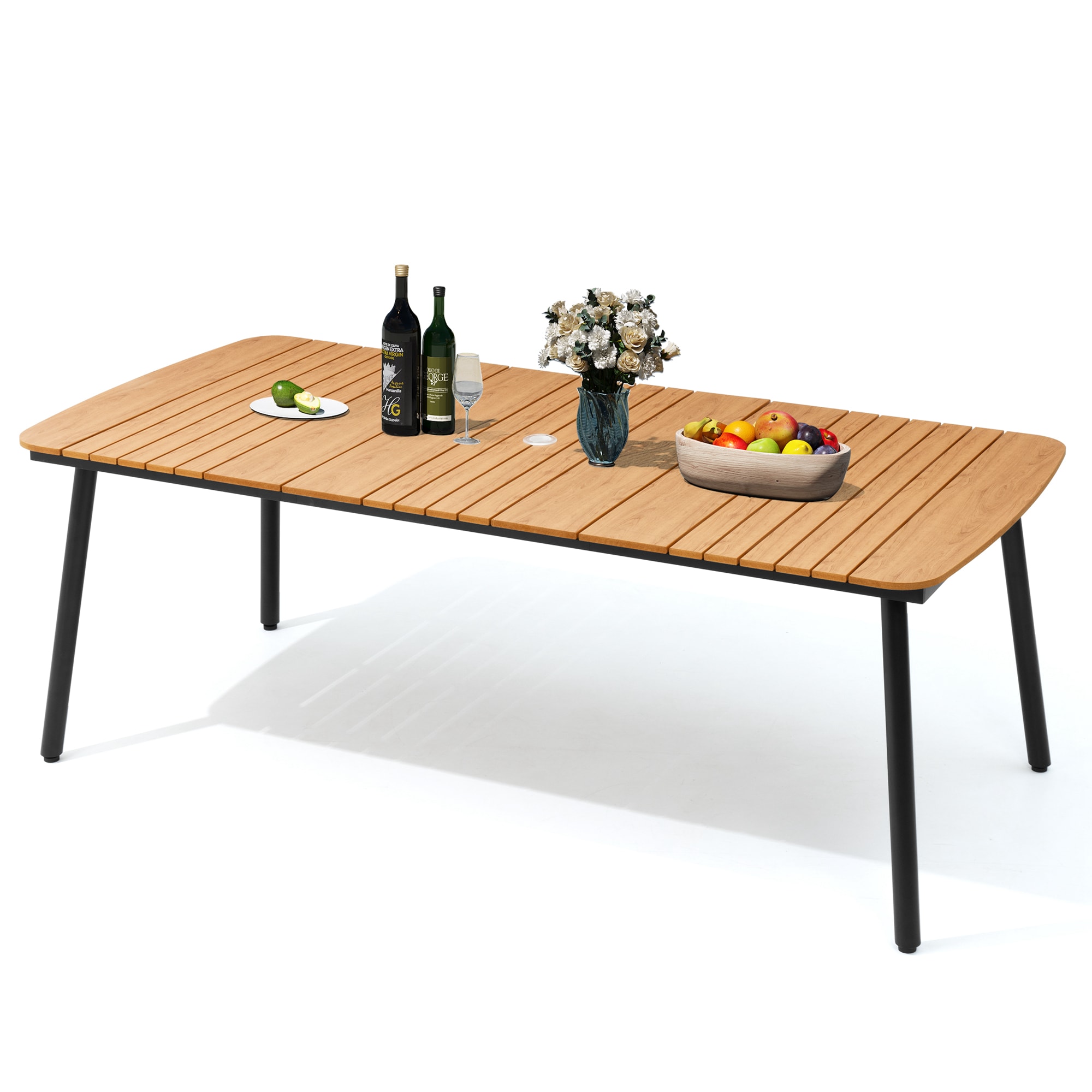 Crestlive Products CL-TB059BRN210 1 pc patio dining table Rectangle Dining Table 38-in W x 81.5-in L with Umbrella Hole