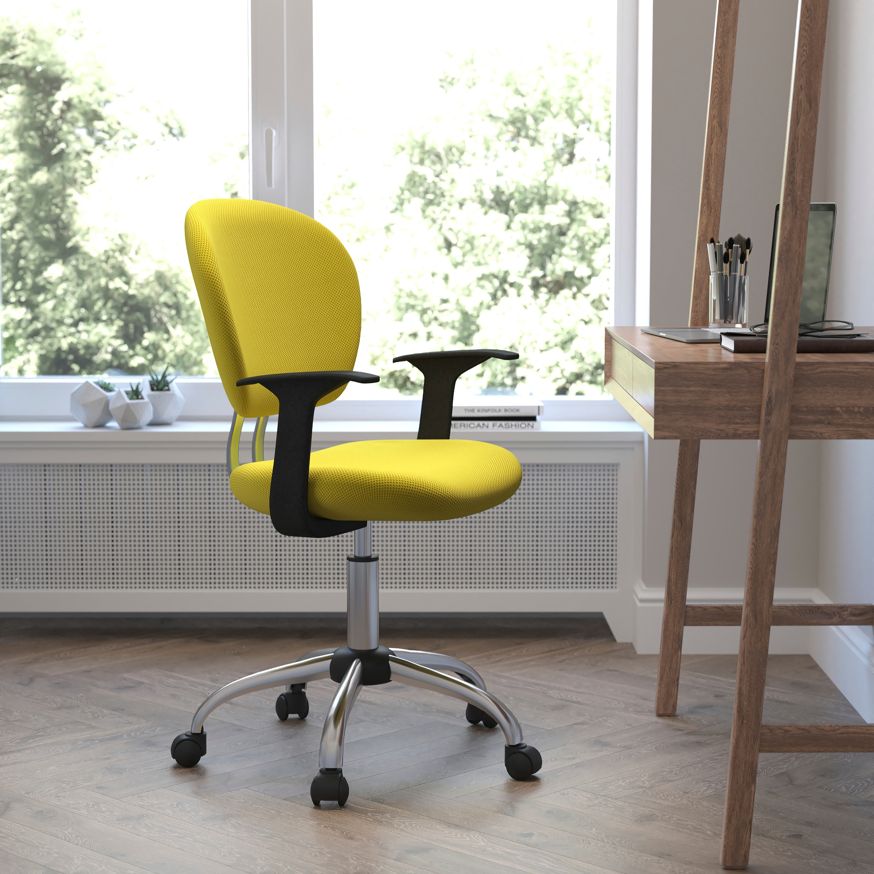 Ergonomic Mid-Back Mesh Task Chair in Vibrant Yellow with Metal Base