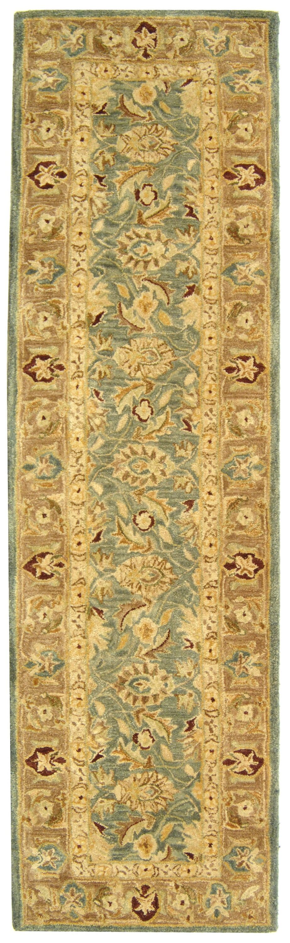 Handmade Blue and Beige Wool Tufted Runner Rug