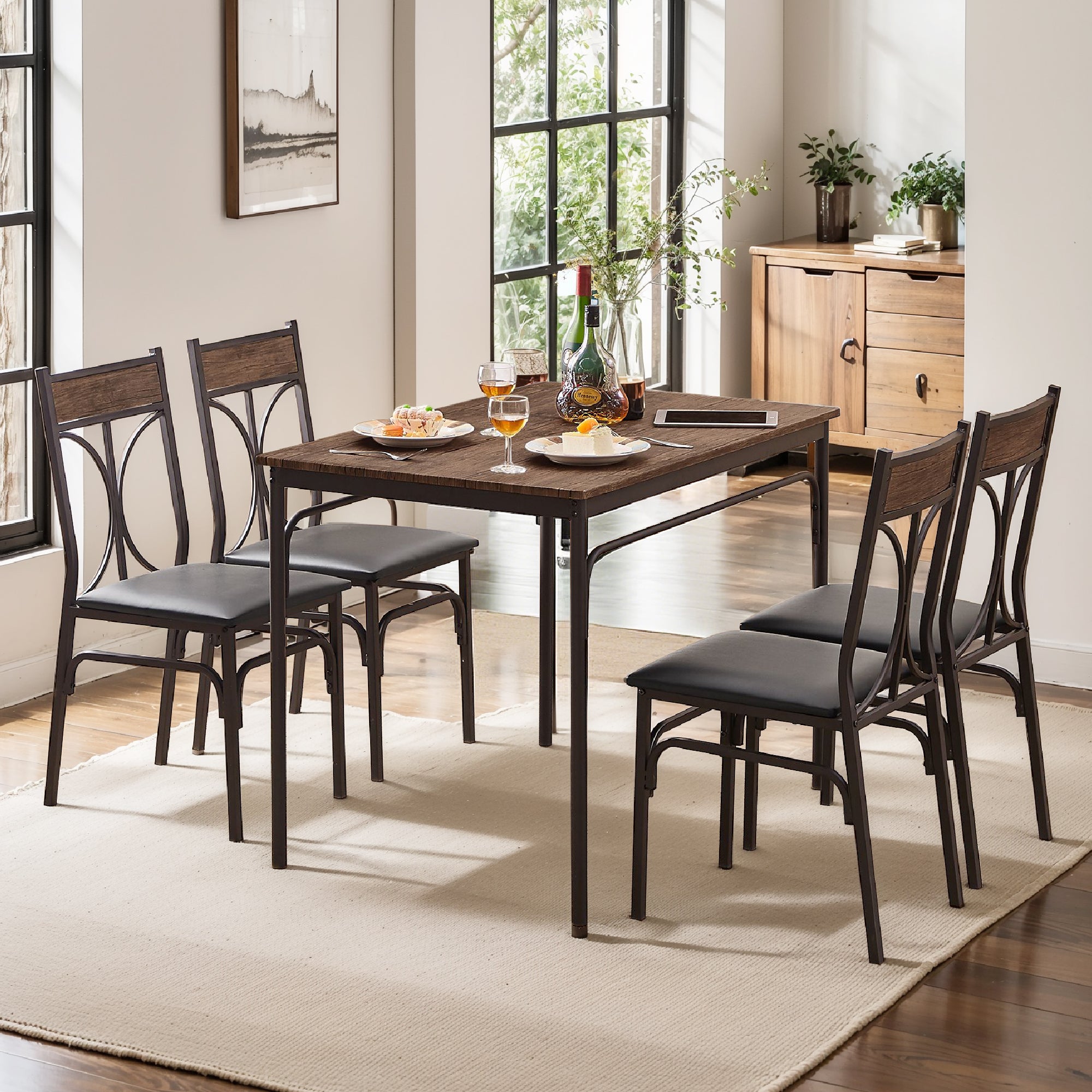 Vecelo LOE-XJM-TC08 Kitchen Dining Room Table Set with 4 Chairs for Small Space Apartment