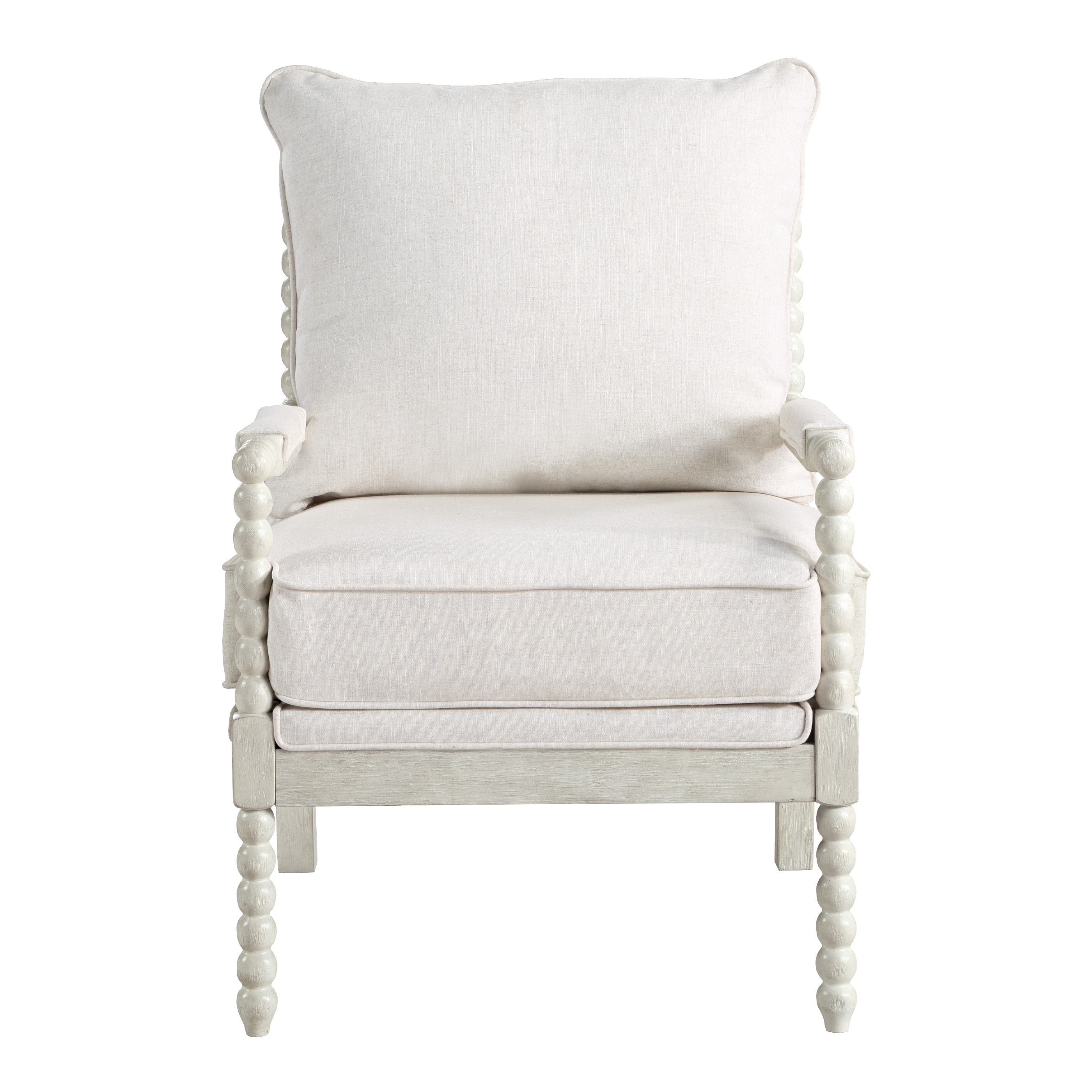 Kaylee Linen Beige Spindle Chair with White Wood Frame