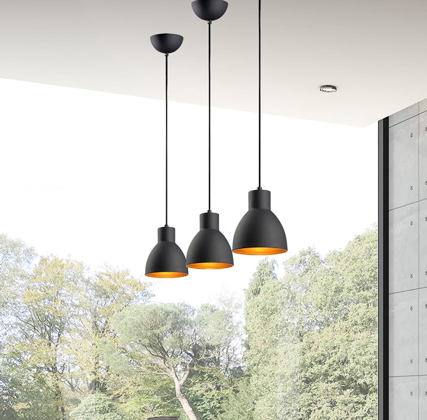 Maxim Lighting 11020BKGLD Cora 60 -Light Black/Gold Industrial Dome Mini Hanging Pendant light