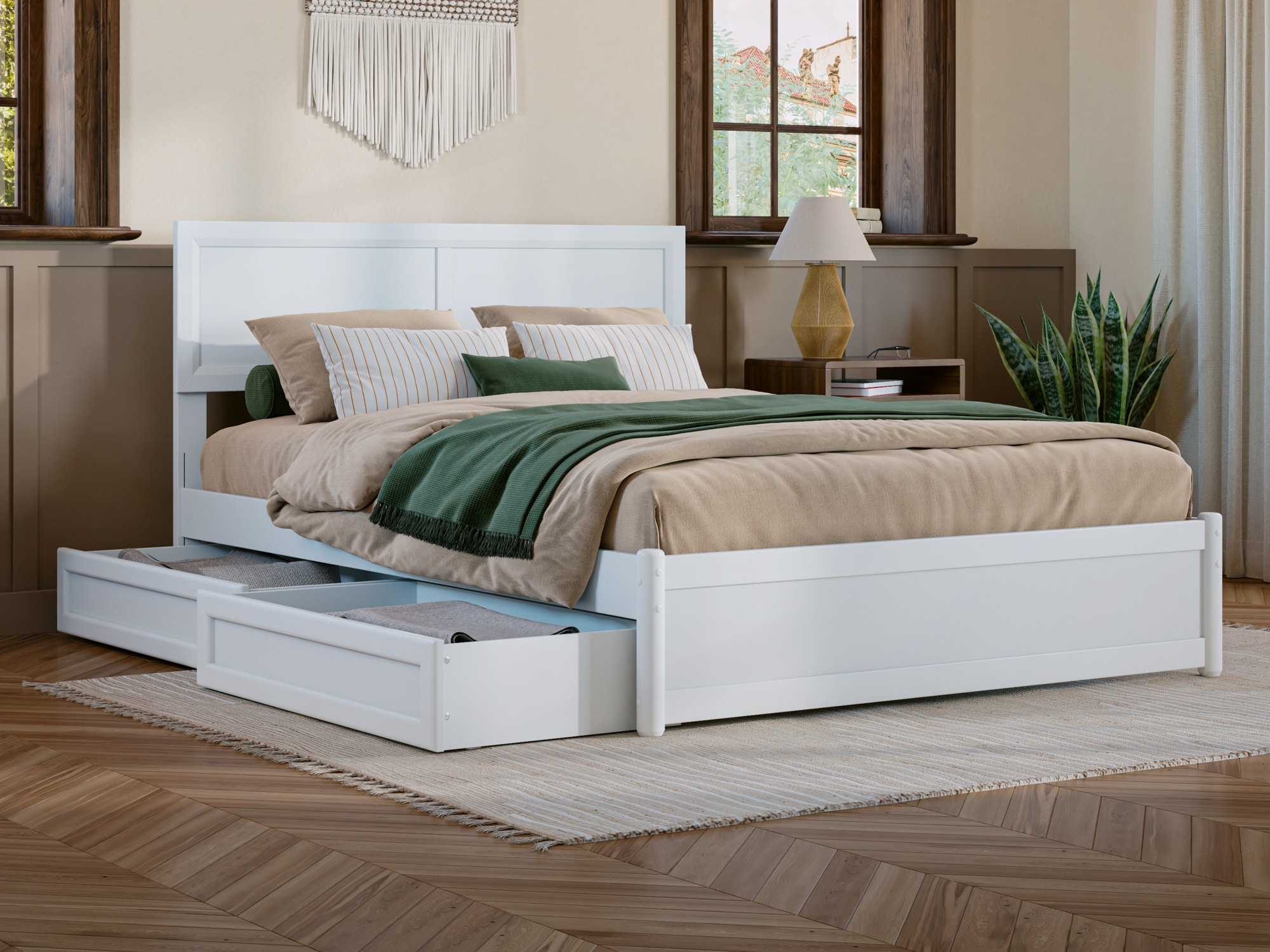 AFI AR8487132 Lylah White Full Wood Platform Bed with Storage