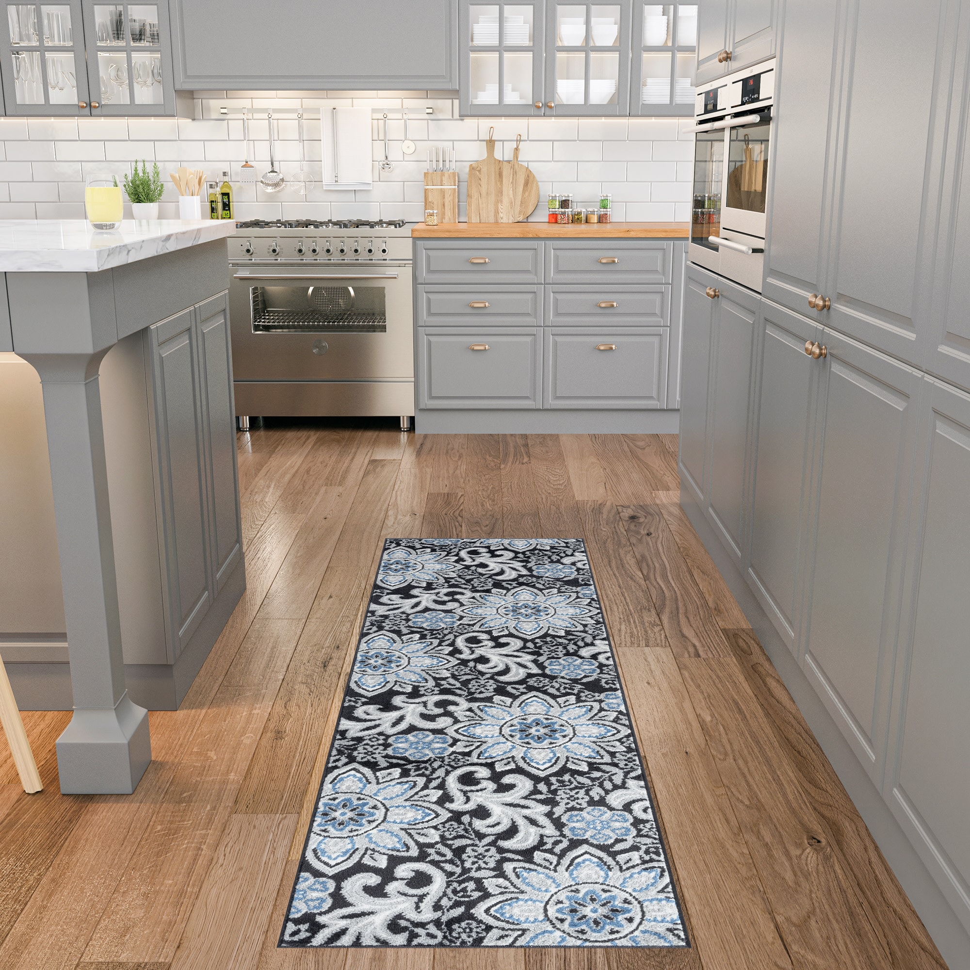Tayse WYT1309 2X8 Wyatt 2 x 8 (ft) Loomed Polypropylene Gray Rectangular Indoor Floral/Botanical Farmhouse/Cottage Runner rug
