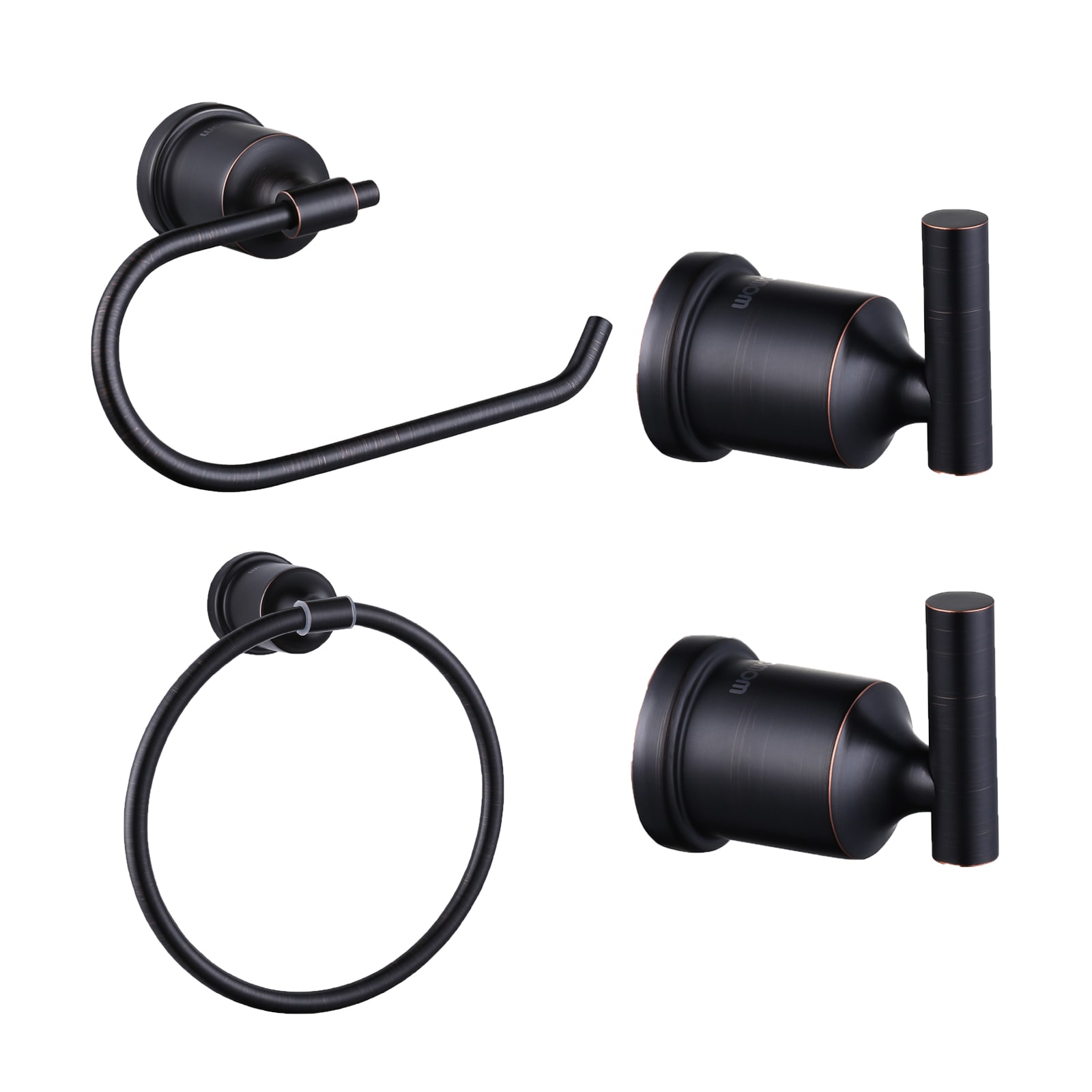 WOWOW 4031201RB 4 -Piece Oil Rubbed Bronze Decorative Bathroom Hardware Set Toilet Paper Holder, Towel Ring ,Robe Hook Included
