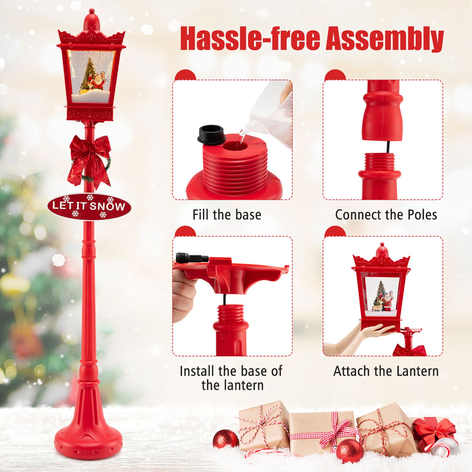 Costway 8 ft Musical Christmas Streetlight with Warm White LED Lights ...