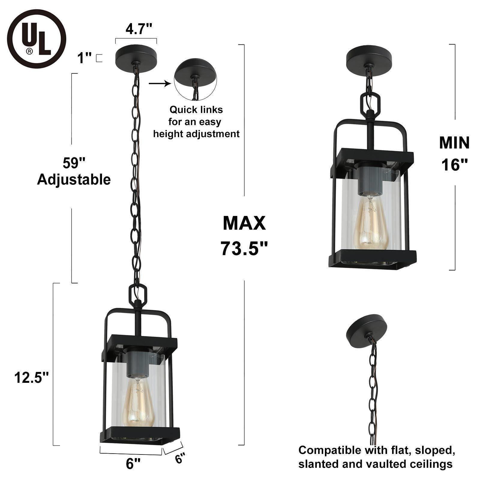 Uolfin Matte Black with Geometric Clear Glass Lantern Modern ...