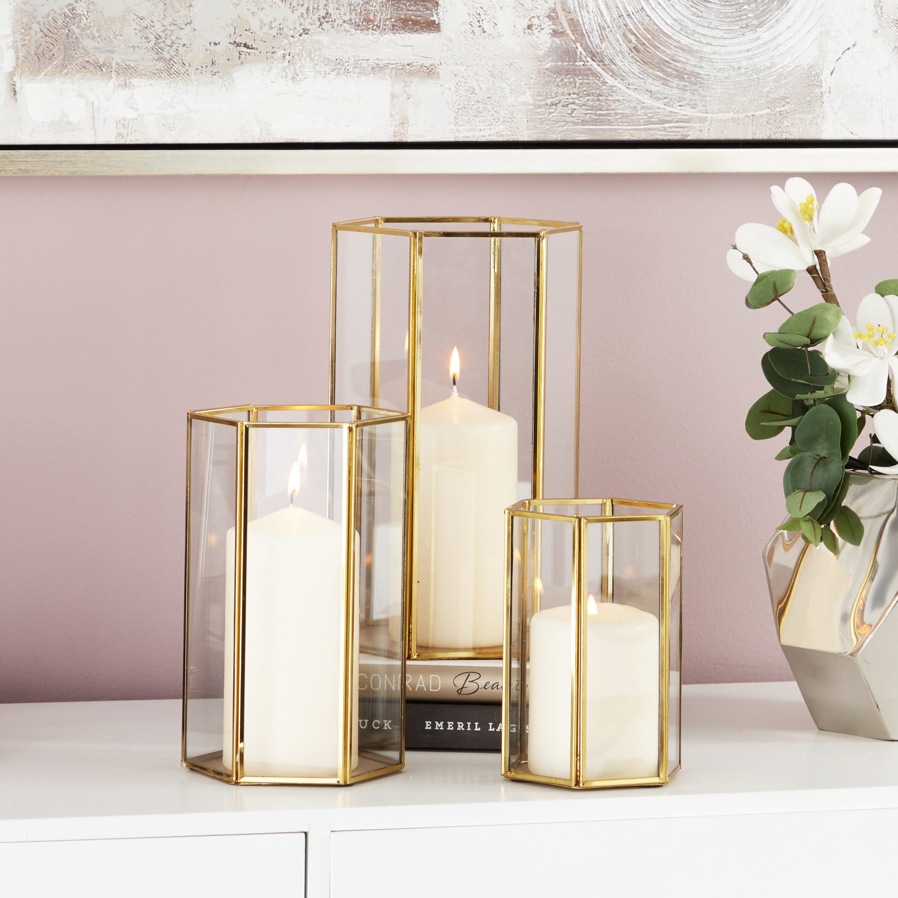 CosmoLiving by Cosmopolitan 3 Candle Glass Lantern Candle Holder