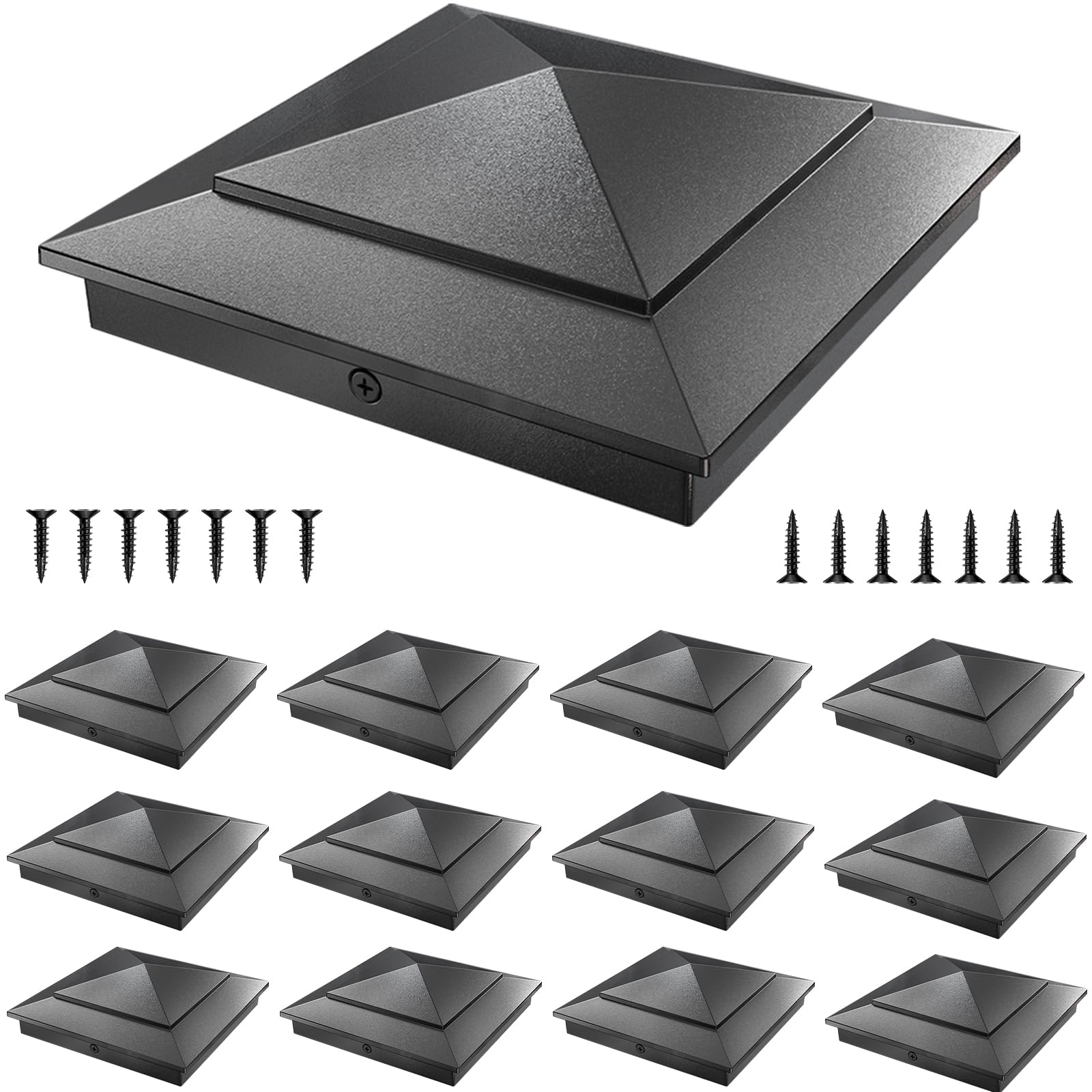 Oyezvary  16 pack pyramid aluminum post caps for 4x4 wood posts actual 3 5 x 3 5 powder coated black weather resistant rust proof fits deck fence