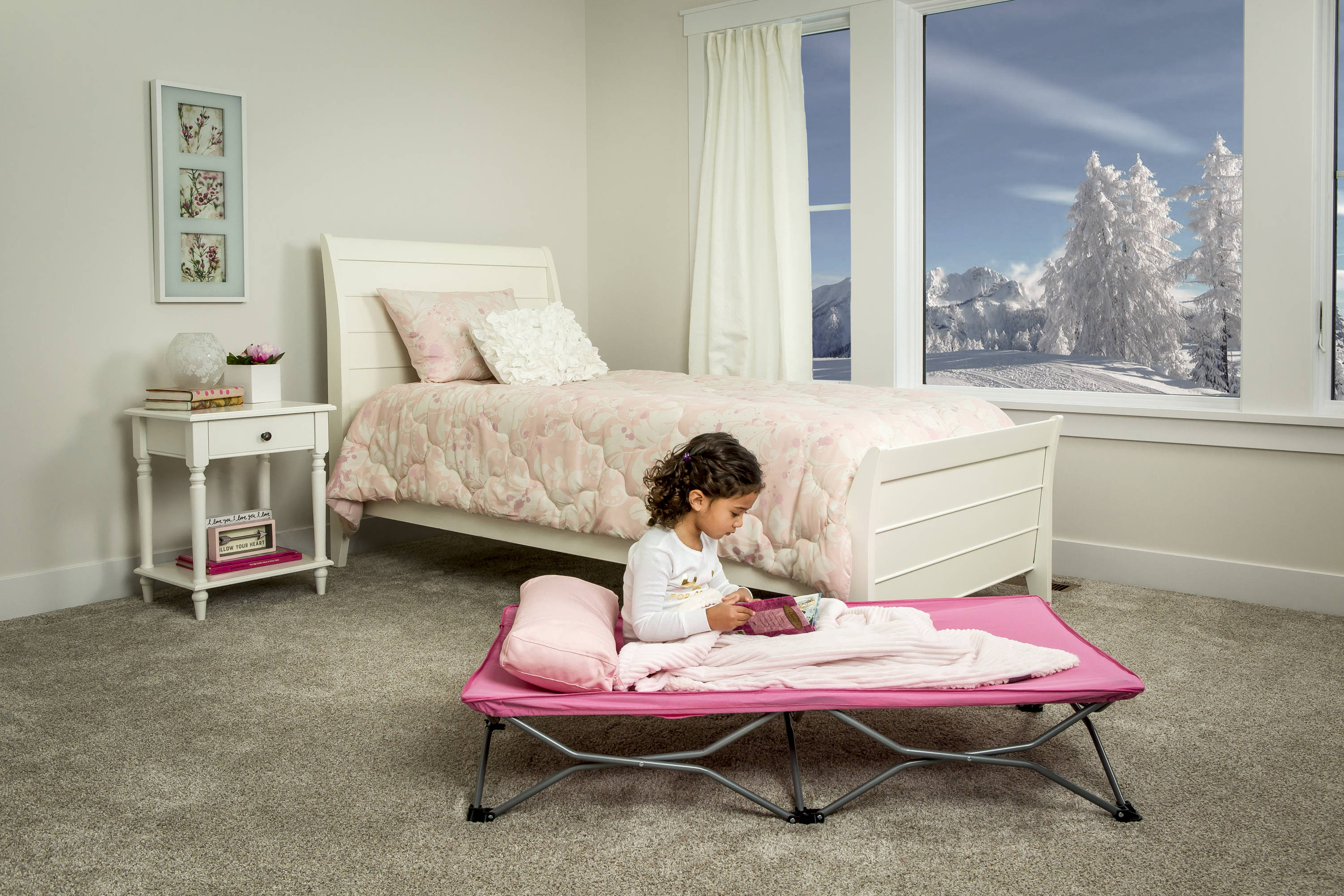 Pink Portable My Cot - Modern Toddler Bed for Ages 2-5, Steel Frame, JPMA Certified, Medium Pink Shade, Lightweight Finish | - Regalo 5005 DS