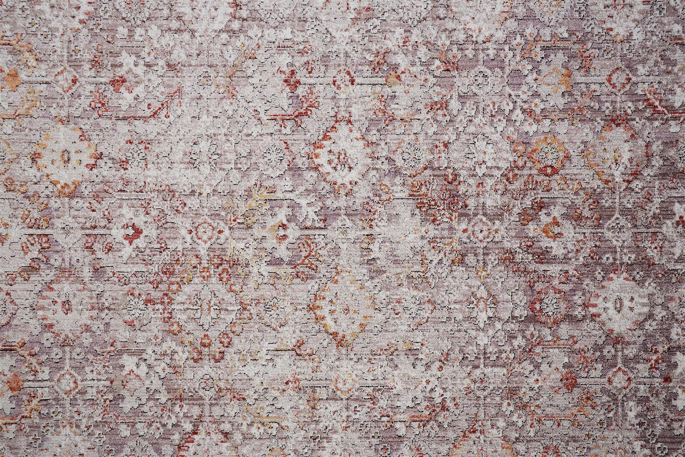 Ivory and Pink Floral Synthetic Rectangular Area Rug
