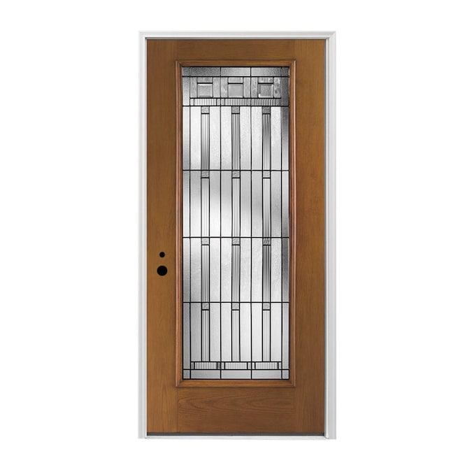 Pella Full Lite RightHand Inswing Prestained Provincial Stained Fiberglass Prehung Entry Door