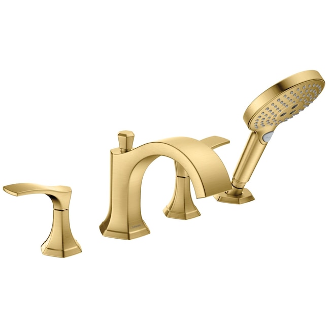 Hansgrohe Locarno Brushed Gold Optic 2-handle Commercial/Residential  Deck-mount Roman Low-arc Bathtub Faucet with Hand Shower in the Bathtub  Faucets department at Lowes.com