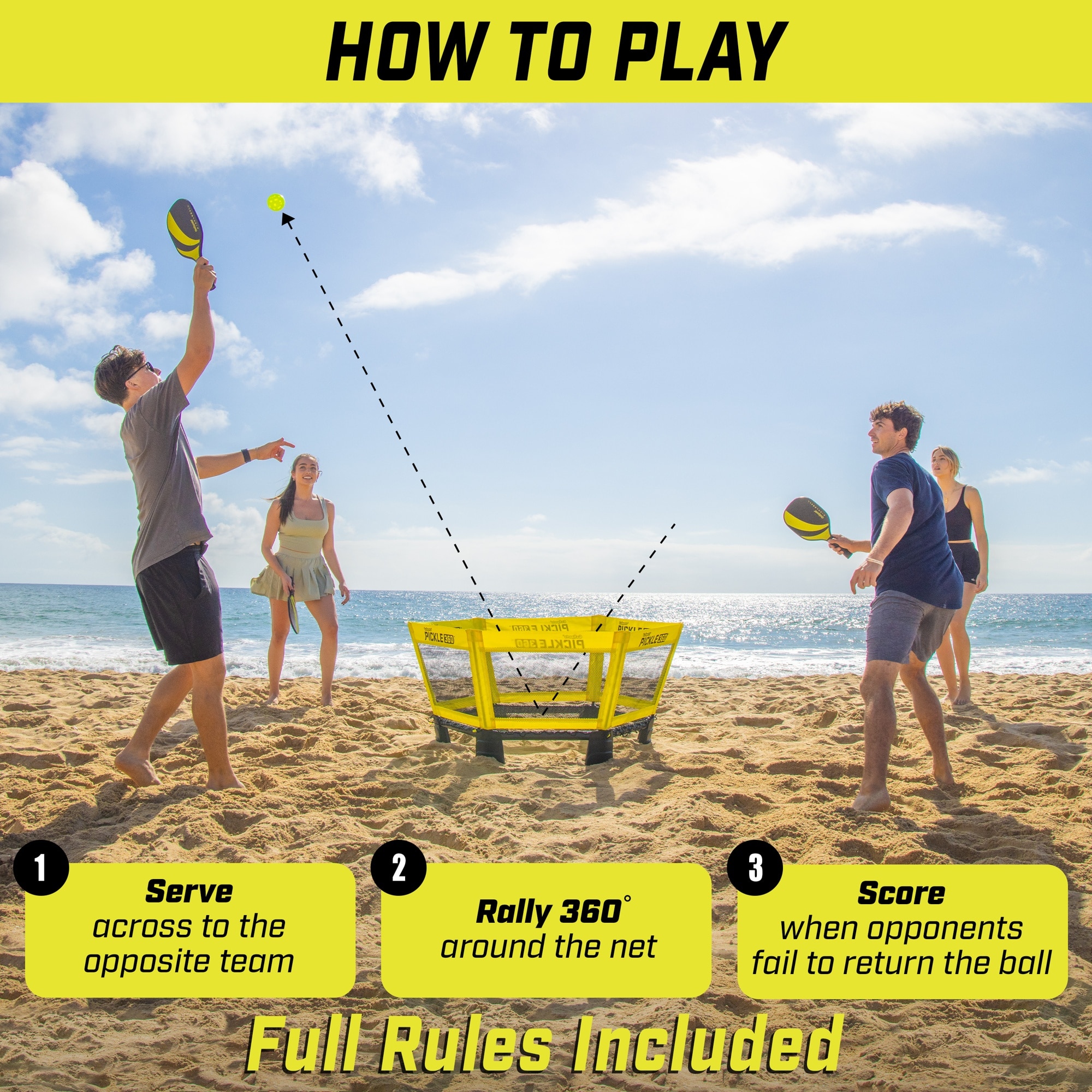 GoSports Pickle 360 Yellow and Black Paddle Ball Game Set