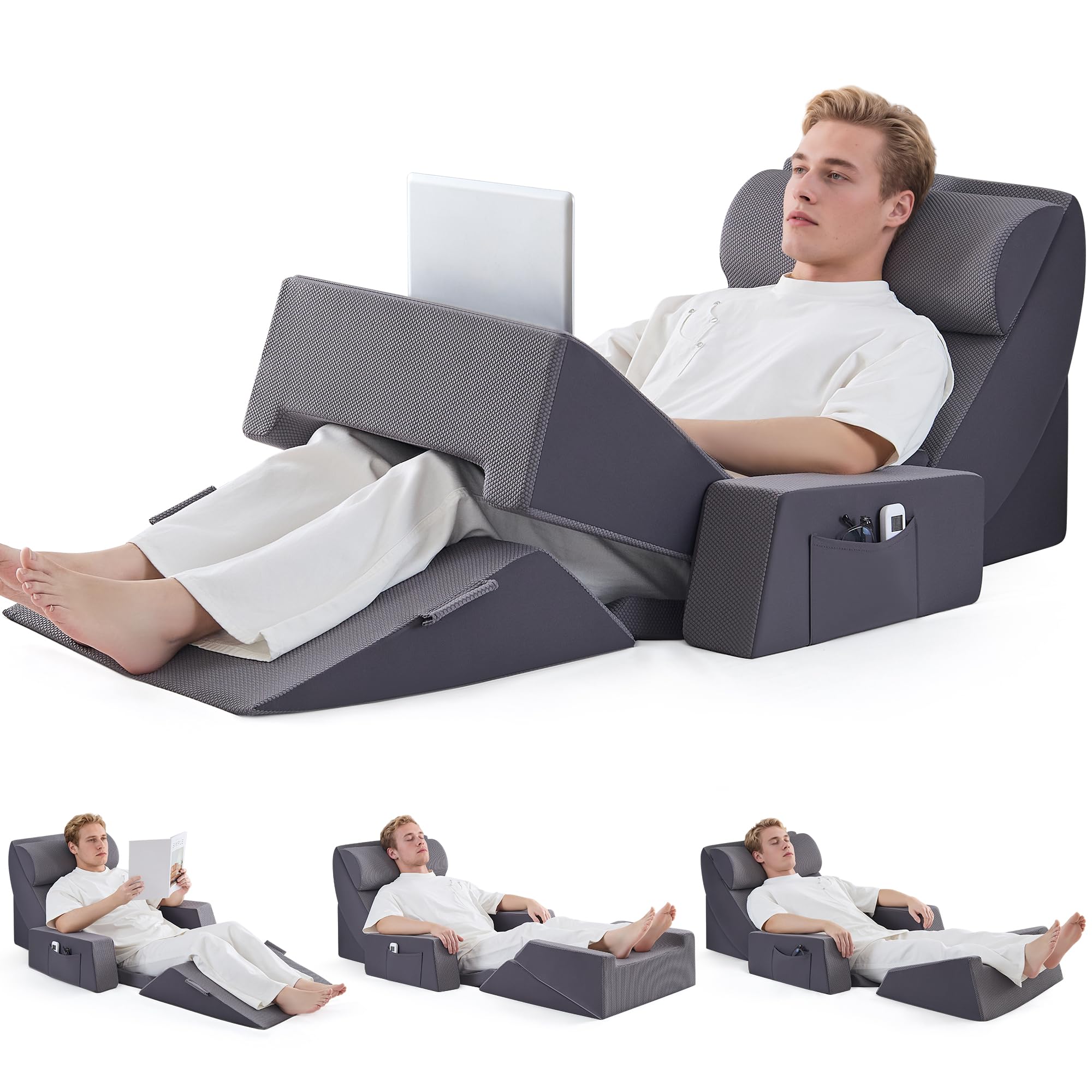 PIGFDK Darkgrey 9 PCS 9 Piece Upgrade Wedge Pillow Set Post Surgery Recovery Versatile Support