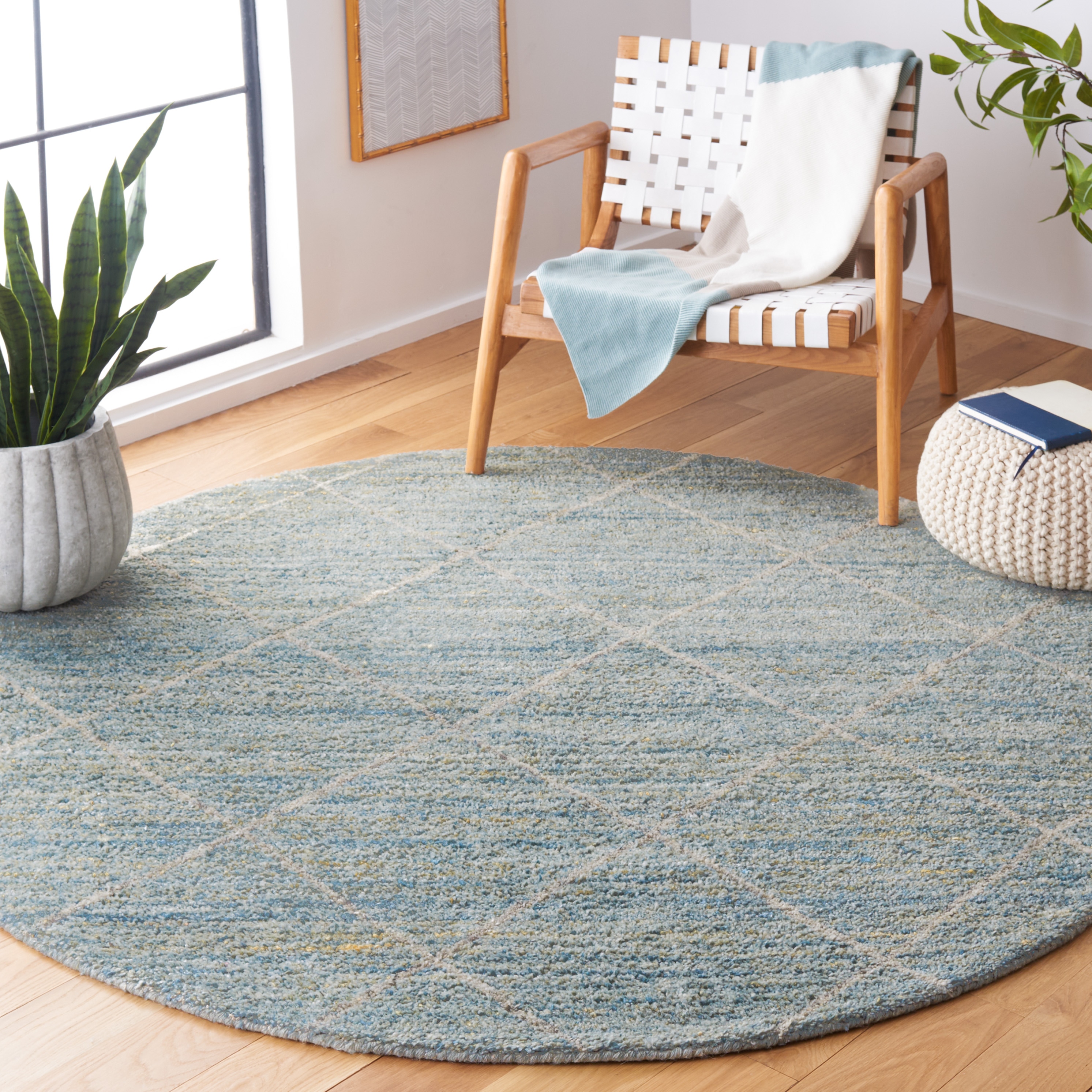  Himalaya 423 Blue Contemporary 6ft x 6ft Round Rug