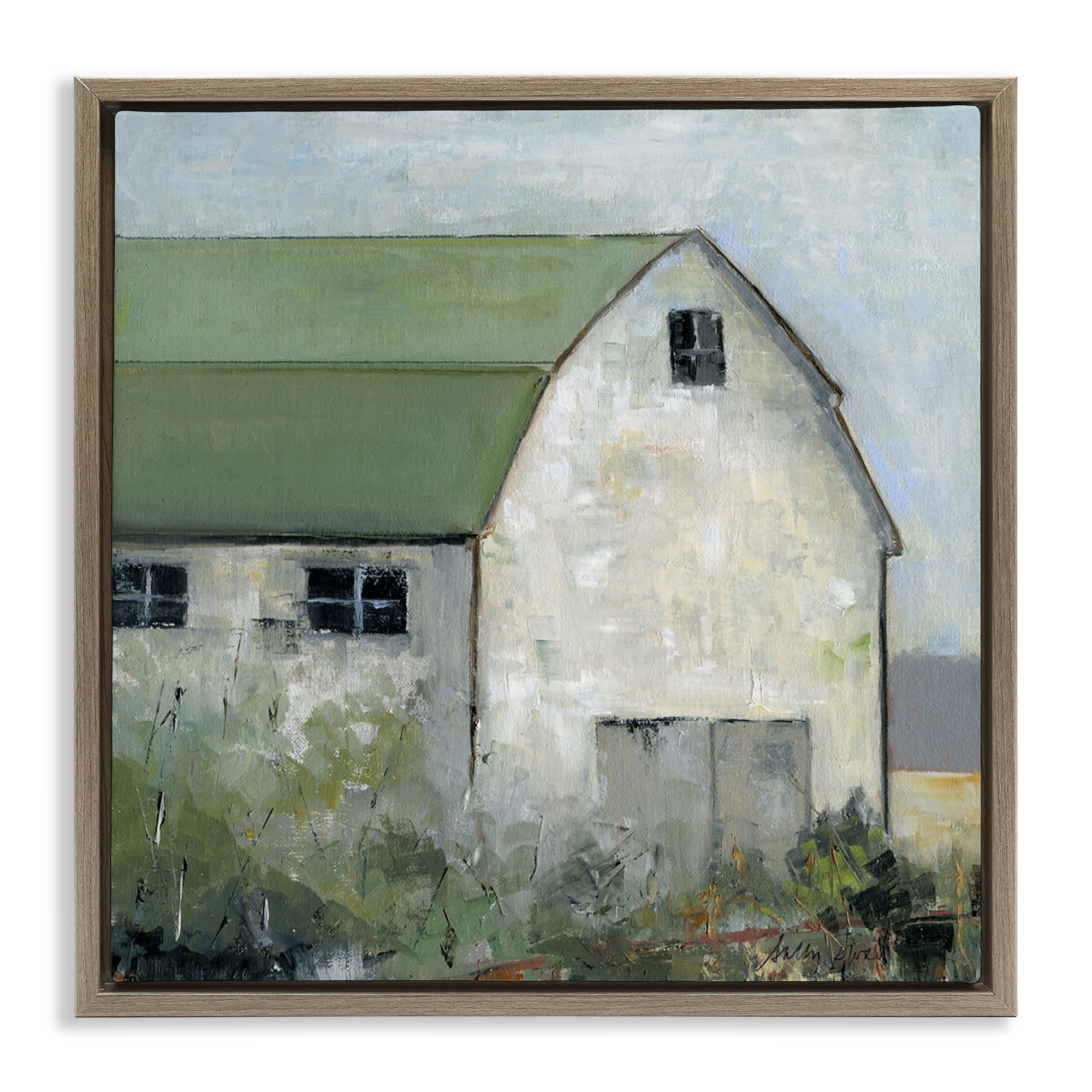 Stupell Industries BS-216-FFE-17X17 Barn View with Green Roof Floating Frame design by Sally Swatland