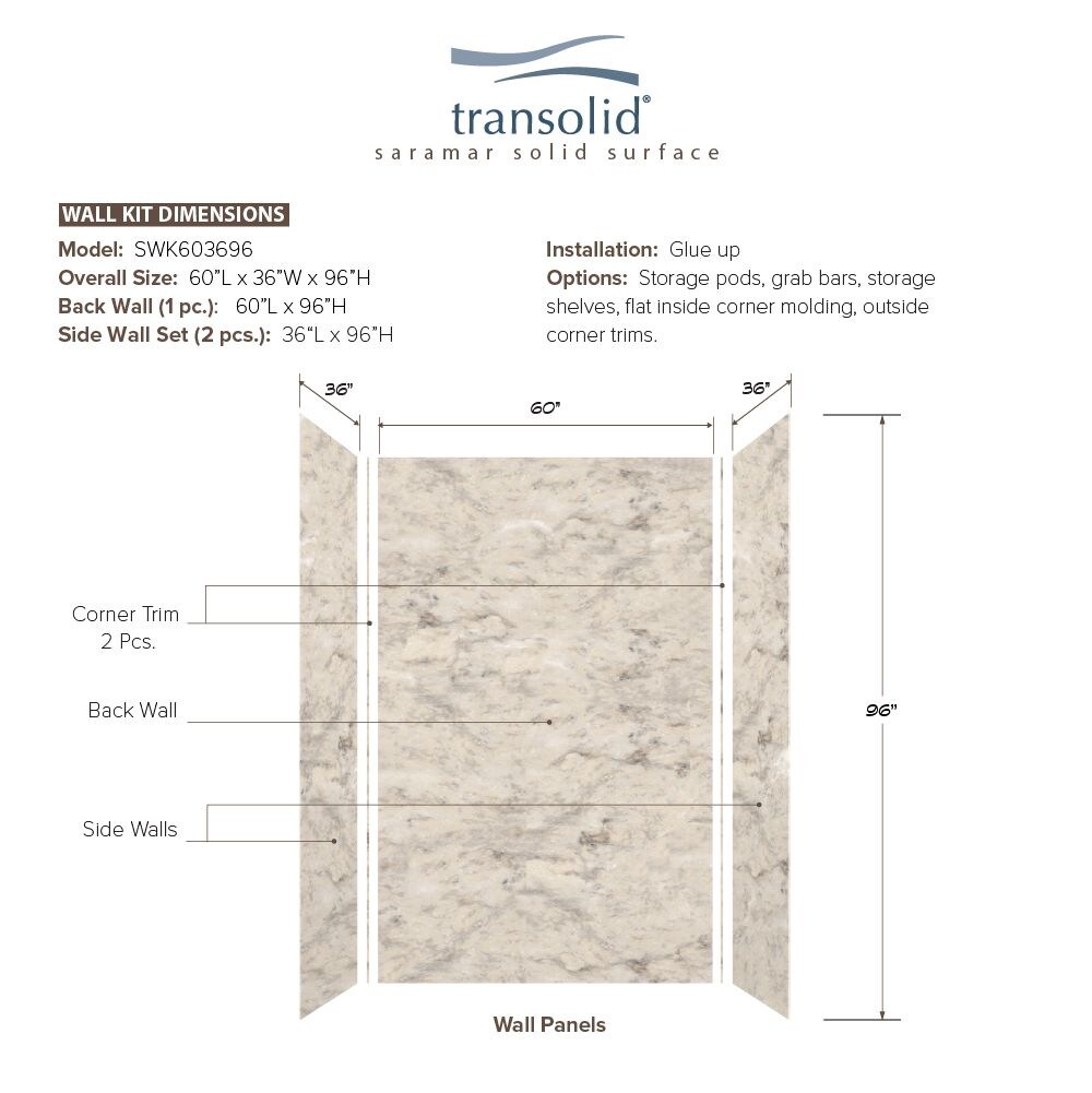 Transolid SWK603696-49V Shower-Wall-Surrounds - View #7