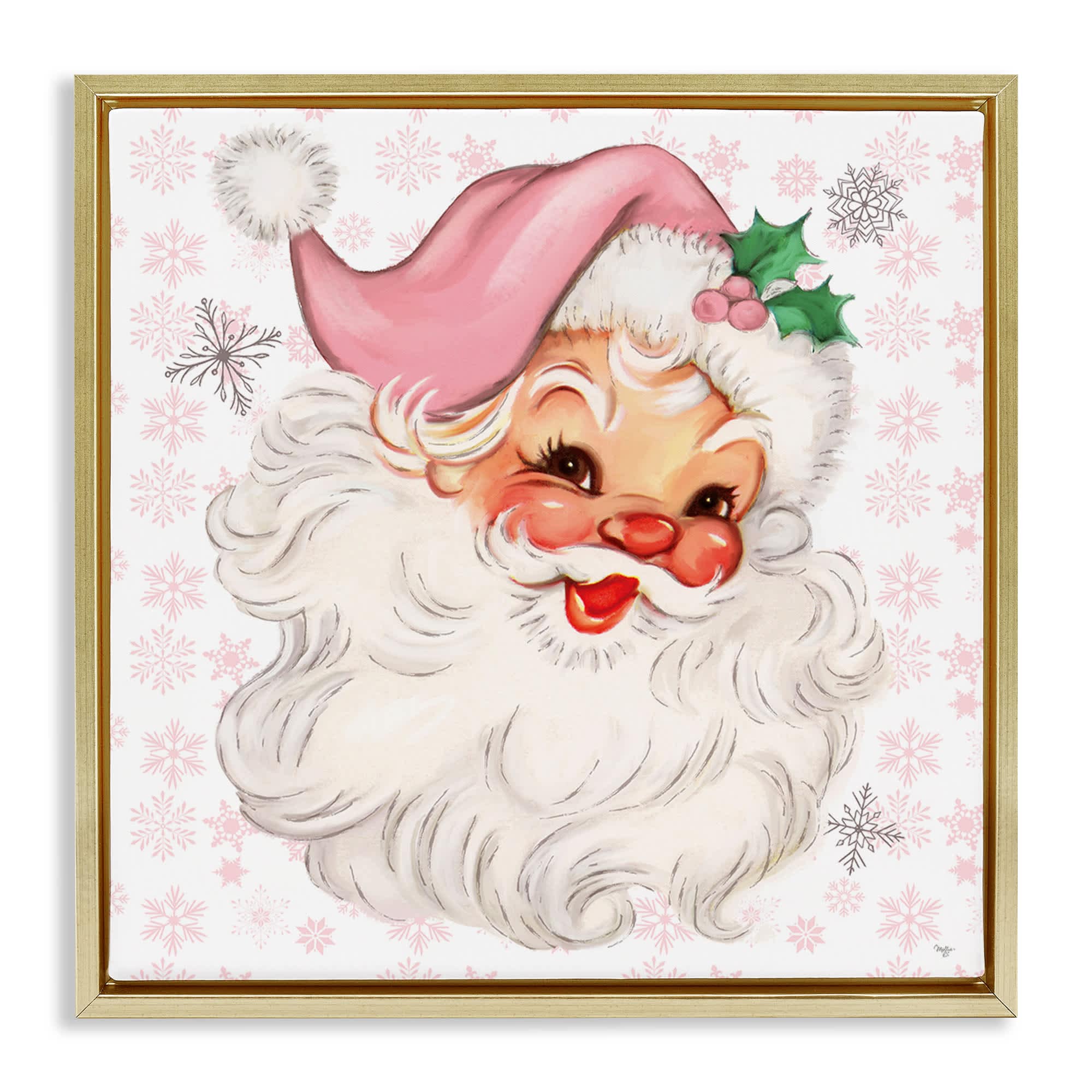 Stupell Industries BT-539-FFG-17X17 Pastel Vintage Jolly Santa Gold Framed Floater Canvas Wall Art By Mollie B. 18 x 18