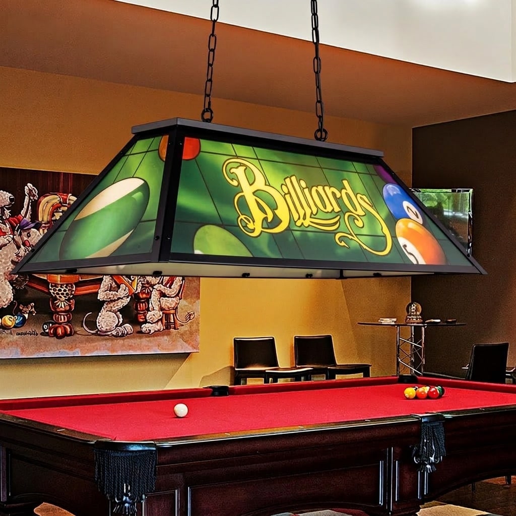 Vrbgify  Vintage Pool Table Light 3 Lights Tiffany Style Billiard Lighting Fixture for 7 to 8 ft Table Adjustable Chain Farmhouse Chandelier for