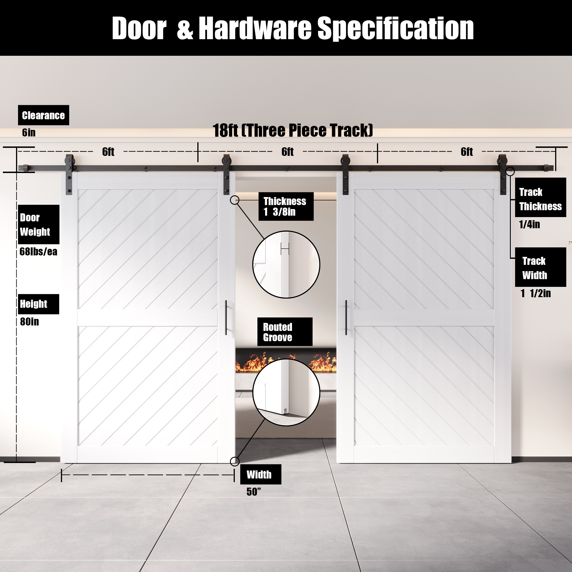 HOMACER YT2H216C-XT1-5080-WH Barn-Doors - View #2