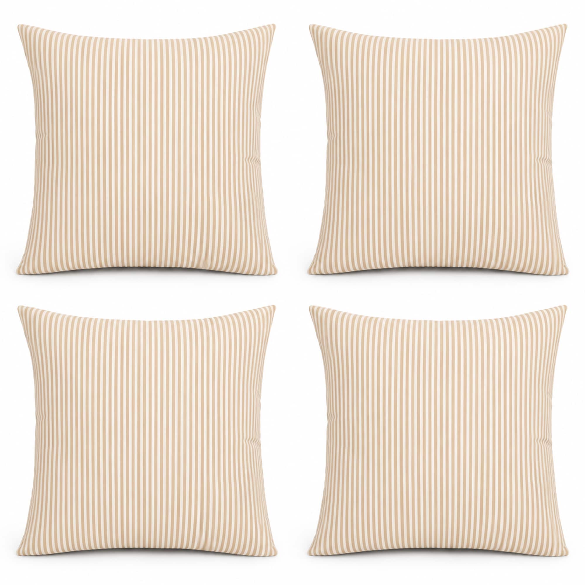 LUXEYARD 4 Pack Outdoor Pillow Covers ONLY 18x18 inch Water Repellent Decorative Cushion Covers for Patio Furniture Garden Porch Balcony and Outdoor Beige Cabana Striped