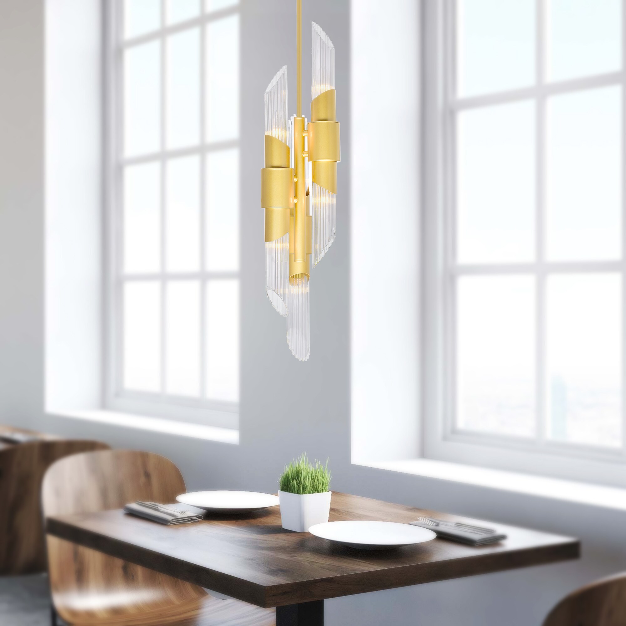 CWI Lighting 1269P7-6-602 Croissant 6 -Light Satin Gold Modern/contemporary Tiered Mini Hanging Pendant light