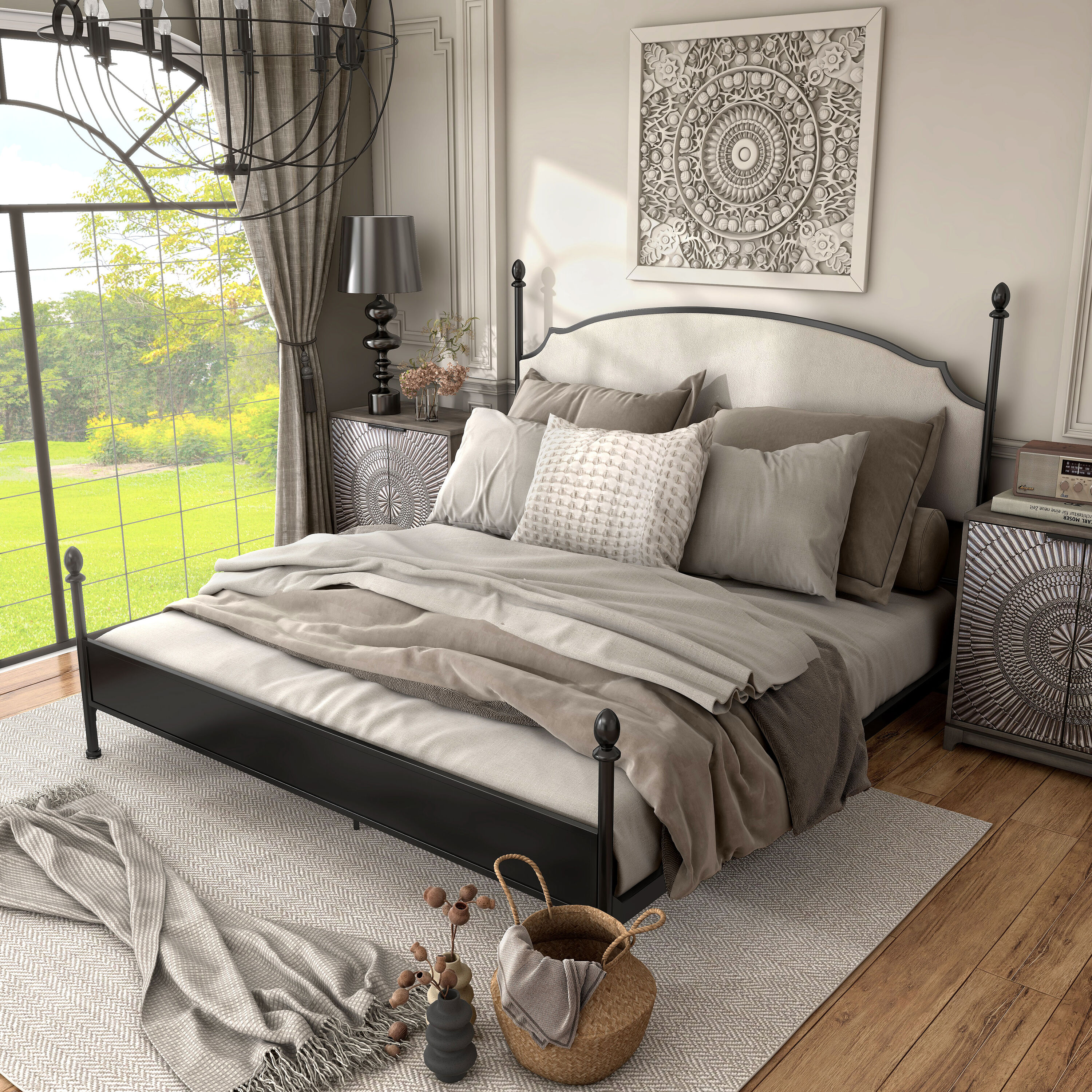 Furniture of America IDF-7485WH-EK Bally Gunmetal King Metal Panel Bed