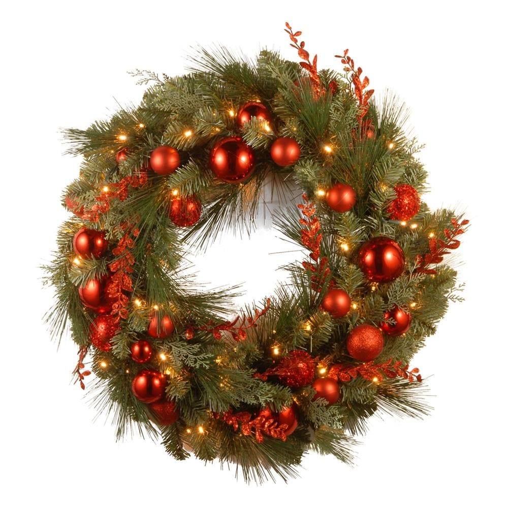 24-In. Glittery Bristle Pine Import GB1-10-24W-T Artificial Christmas Wreath 