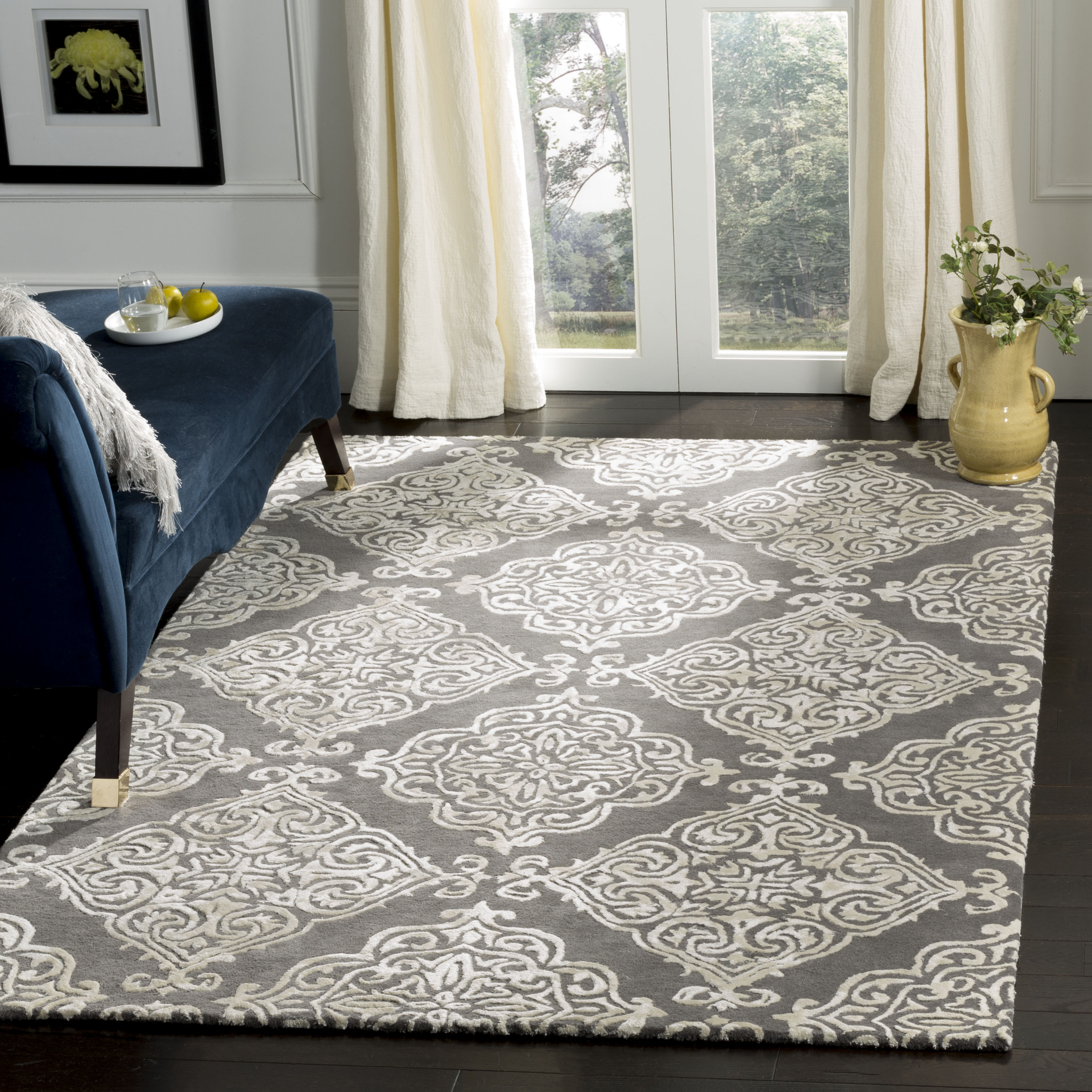 Safavieh GLM568D-5 Glamour Ada 5 x 8 (ft) Tufted Synthetic Dark Gray/Ivory Rectangular Indoor Trellis Area rug
