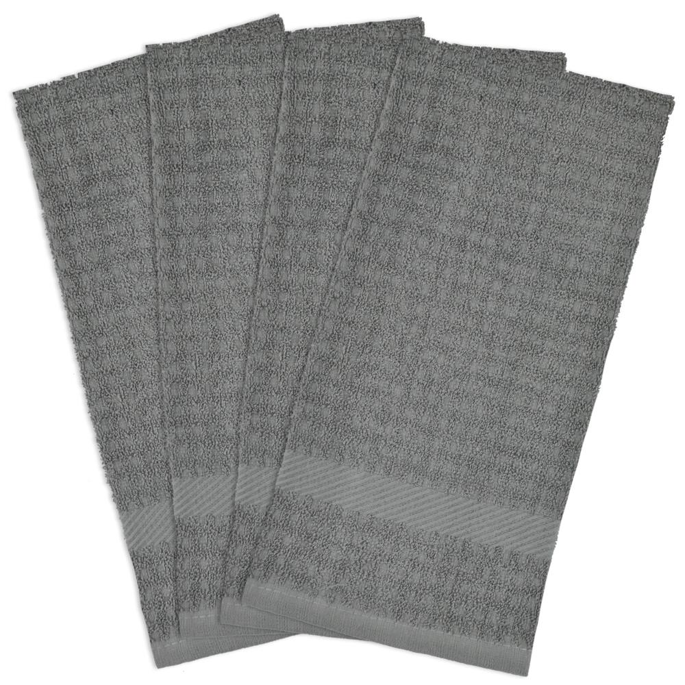 Kitchen Dish Towels Gray, 100% Cotton Waffle Weave 15x26, 12 pc Terry Cloth