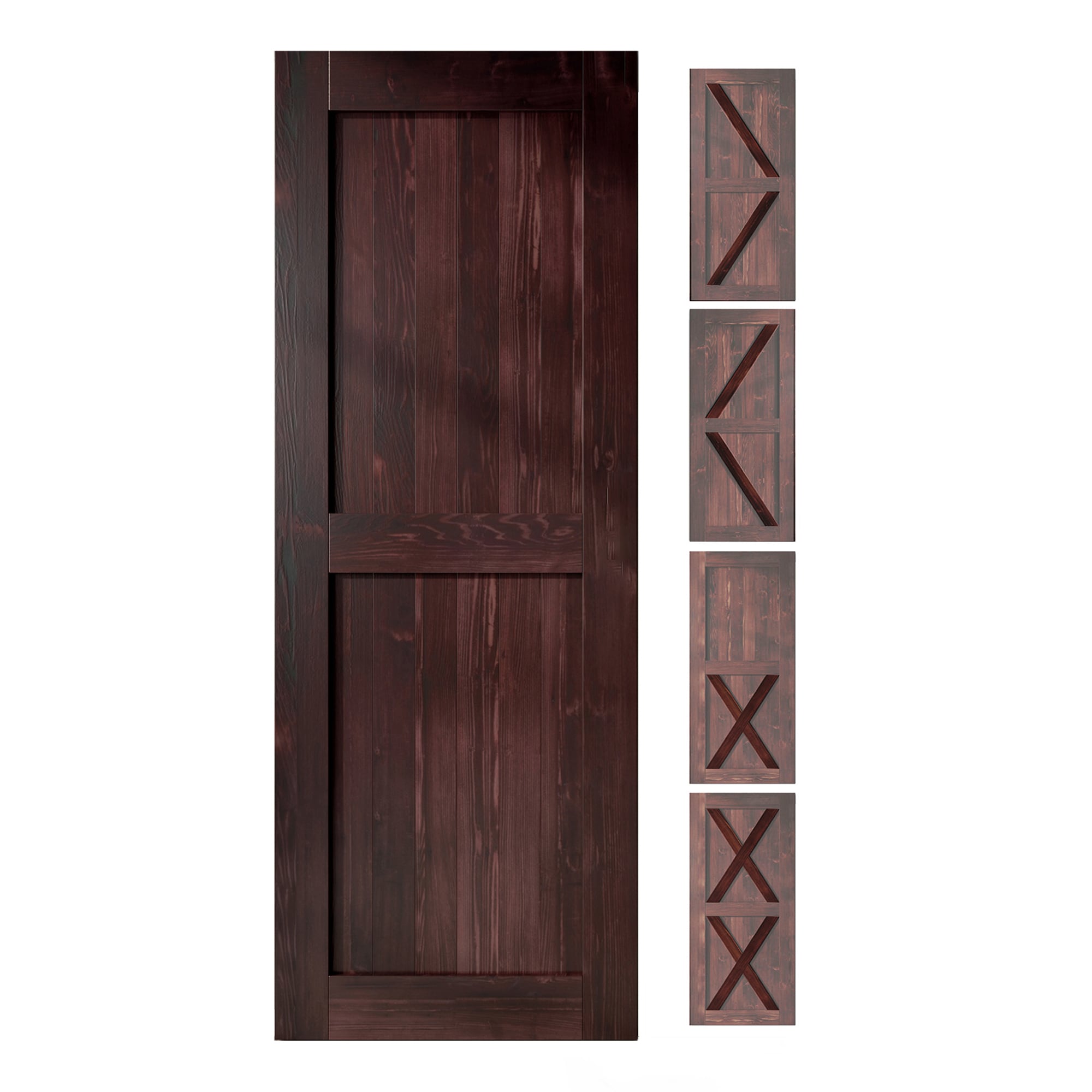 HOMACER 3680F-RED 36-in x 80-in Red Mahogany Pine Wood Solid core Single Barn Door (Hardware Not Included)