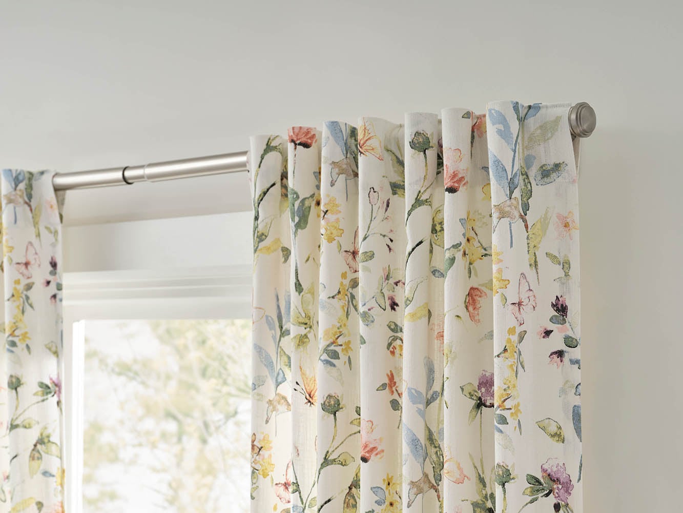 allen + roth 84-in Floral Print Light Filtering Back Tab Single Curtain  Panel