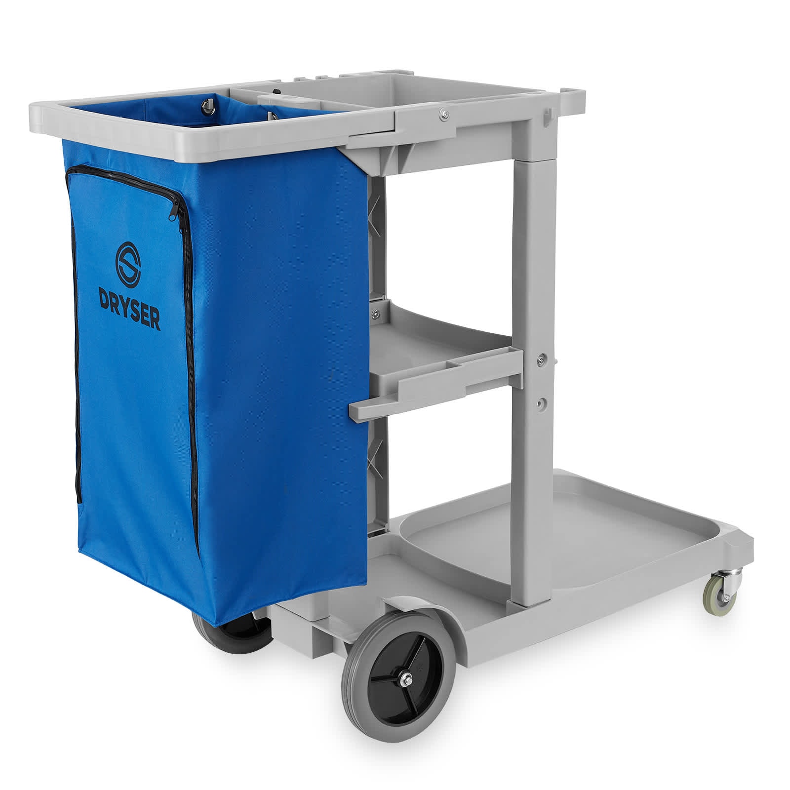 Dryser JAN-CRT-443-GRAY Commercial Janitorial Cleaning Cart with Shelves and Vinyl Bag-