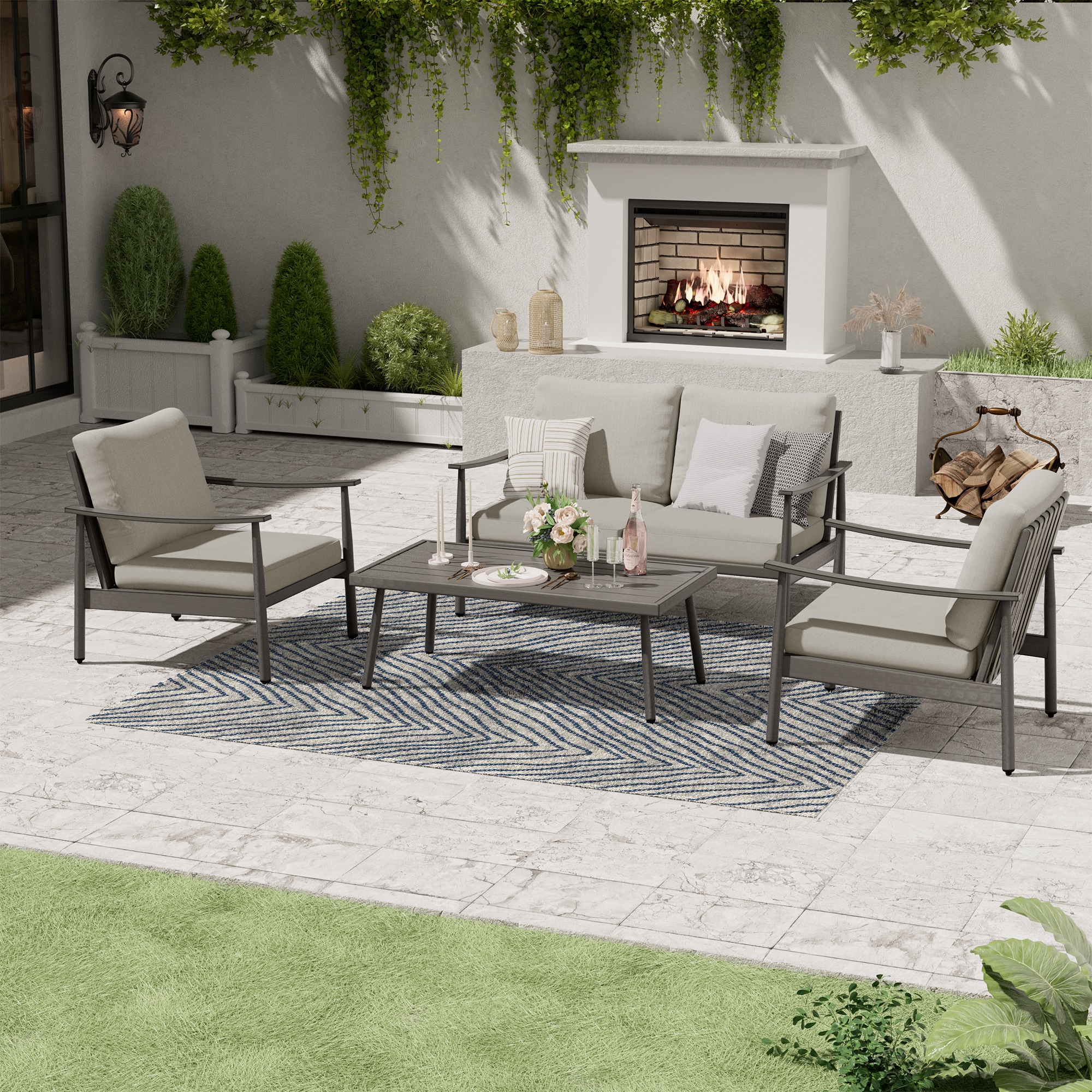  EL-SF4-GG-B1-WL3 4 -Piece Patio Conversation Set with Gray Cushions