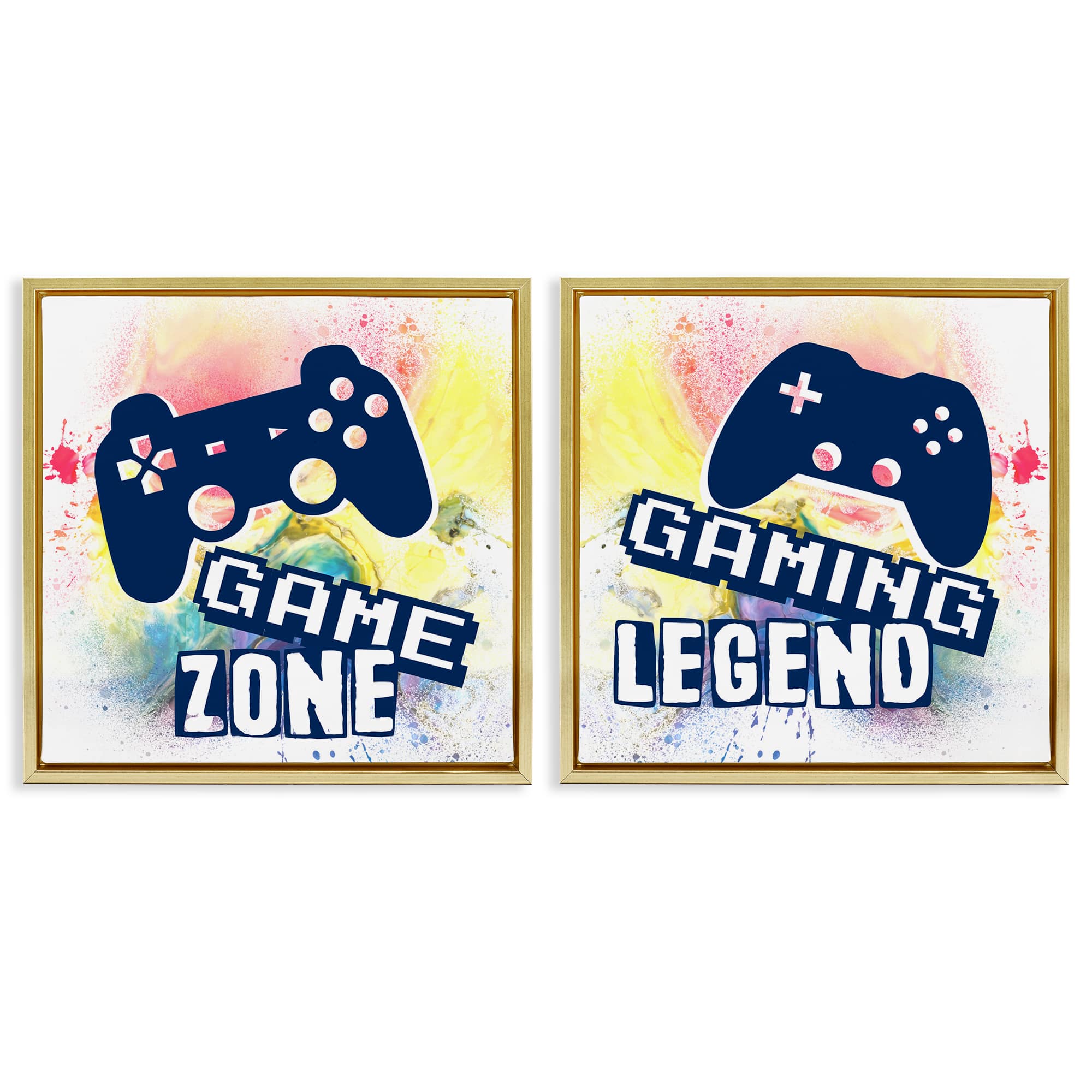 Stupell Industries B2-722-FFG-2PC-24X24 Retro Splatter Game Phrases 2pc Floating Frame Set design by Marcus Prime
