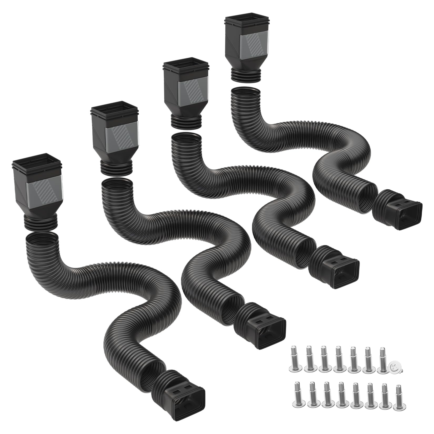 GarveeLife 4-Pack Black Flexible Gutter Downspout Extensions Adjustable 22-in to 63-in Corrugated Rain Water Drain Tubes Kits