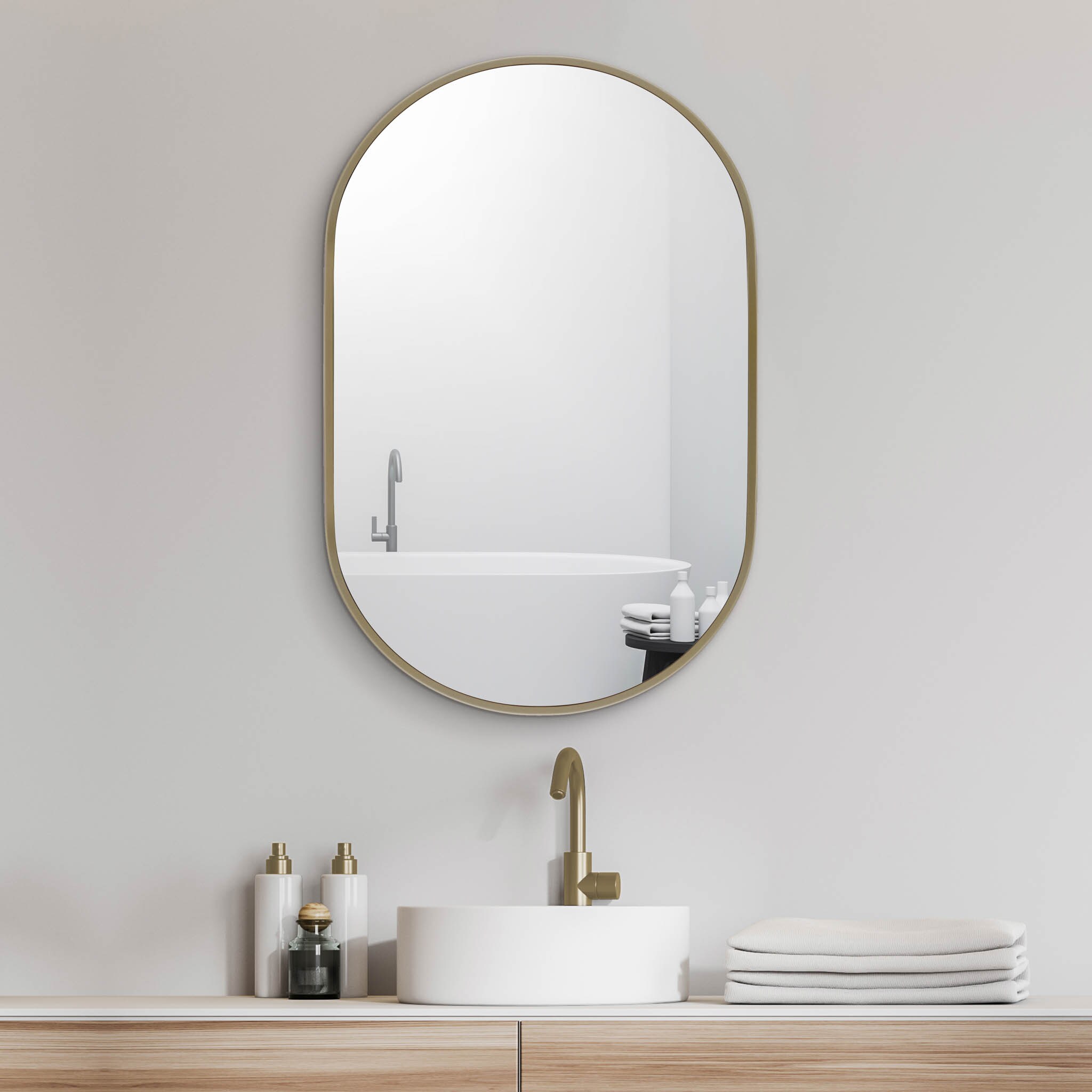 20-in x 30-in Surface Mount Gold Mirrored Oval Medicine Cabinet in the ...