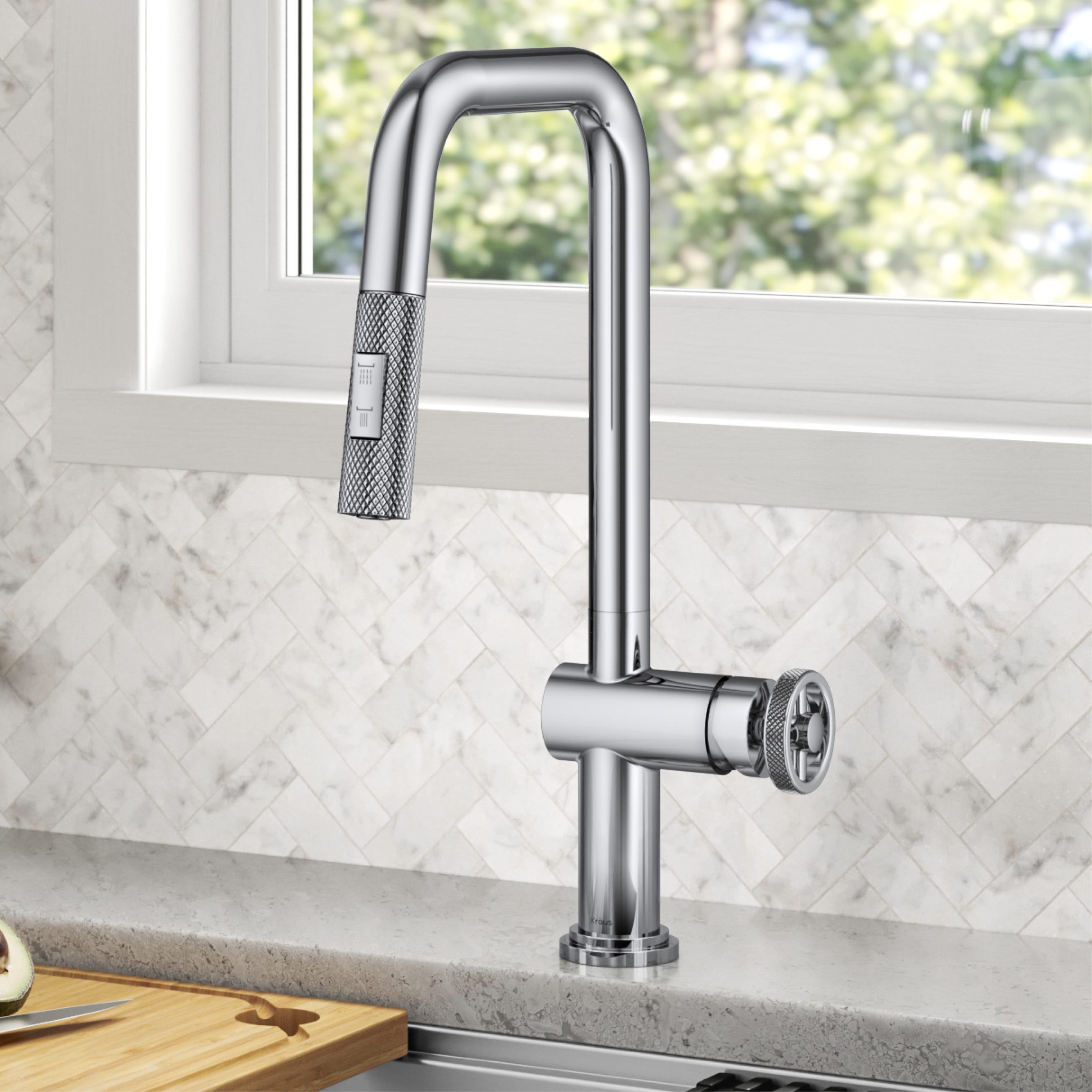 Kraus KPF-3126CH Urbix Chrome Single Handle Deck-mount Pull-down Kitchen Faucet with Sprayer