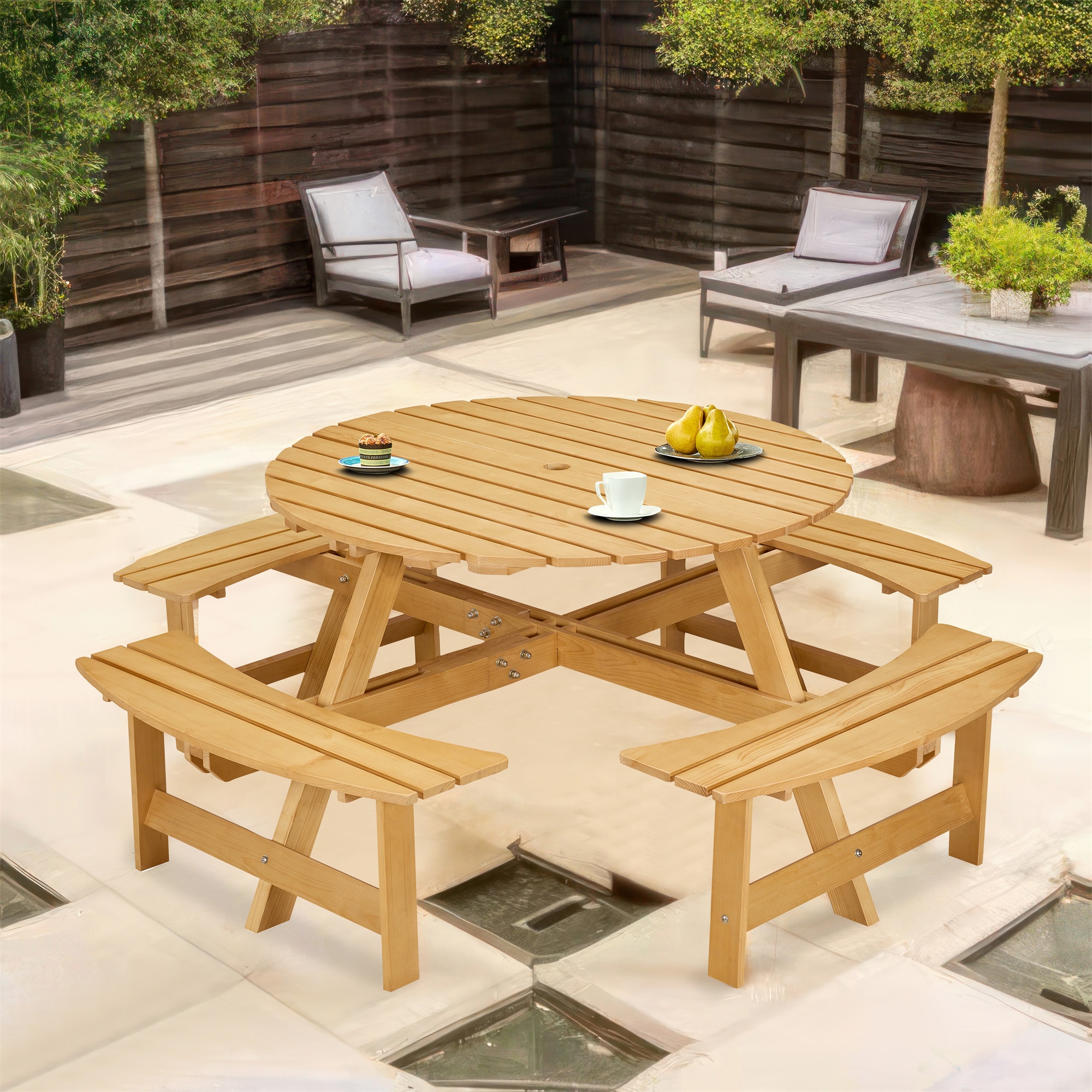 BABOOM BOM-P149764-OR 43.5-in Brown wood Round Picnic Table