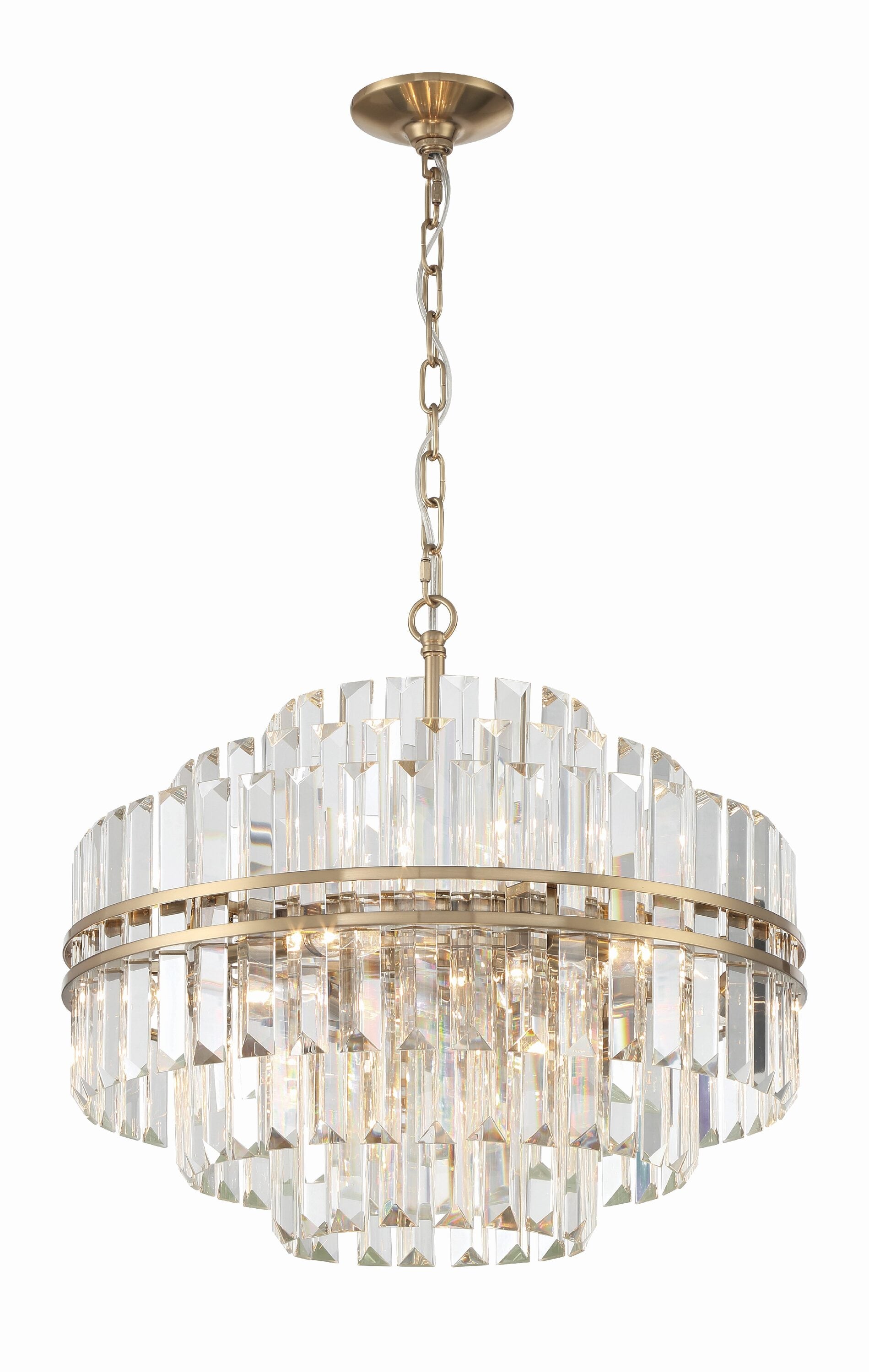 Aged Brass and Crystal 12-Light Chandelier